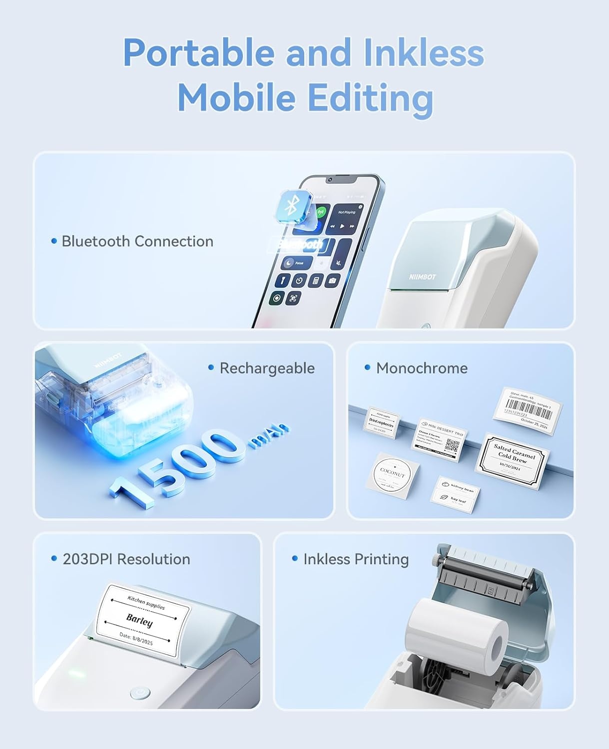image:imageNIIMBOT B1 Label Maker Machine Thermal Label Printer Easy to Use for Office Home Business Came with 3 Roll White LabelsBlueLight Blue