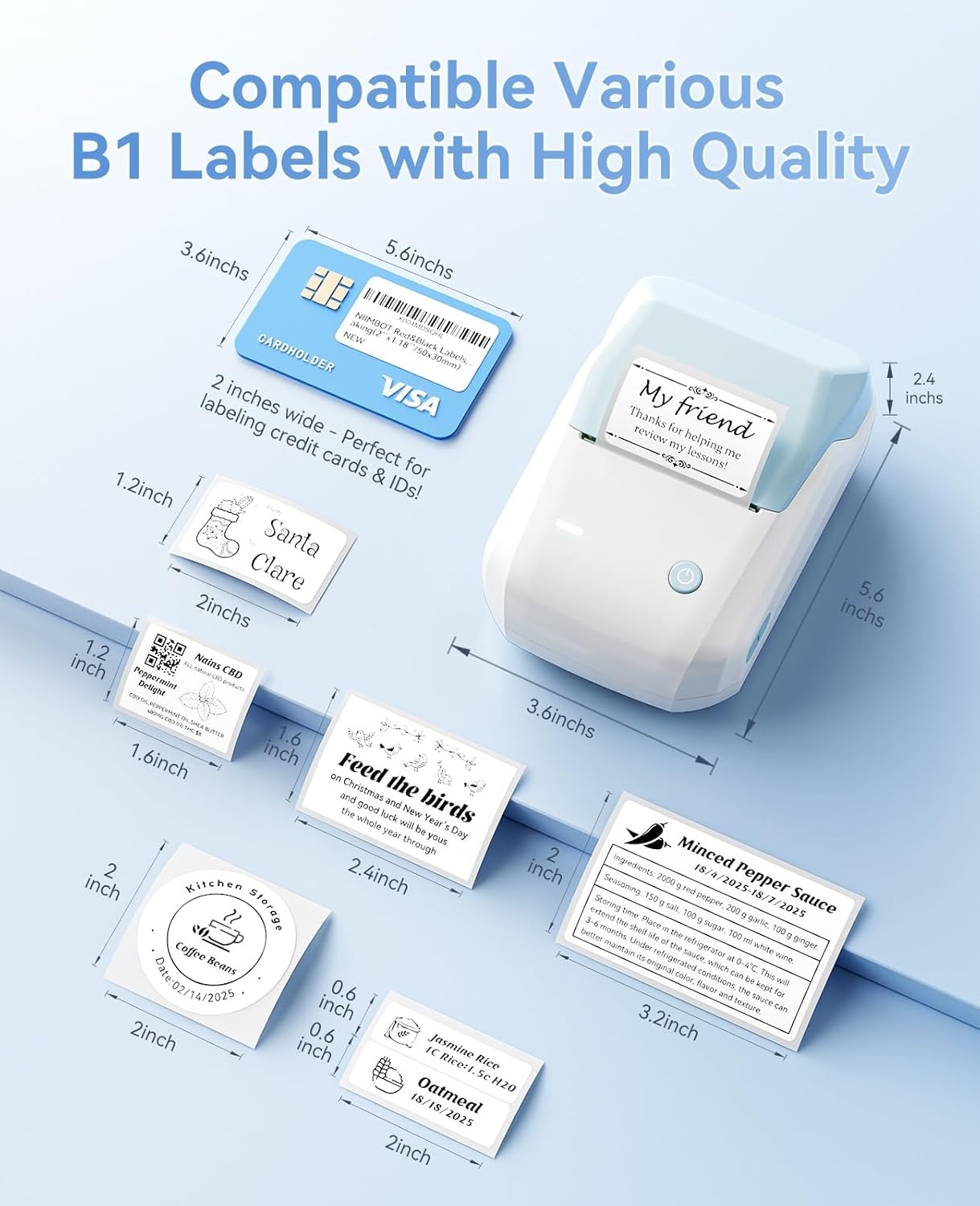image:imageNIIMBOT B1 Label Maker Machine Thermal Label Printer Easy to Use for Office Home Business Came with 3 Roll White LabelsBlueLight Blue