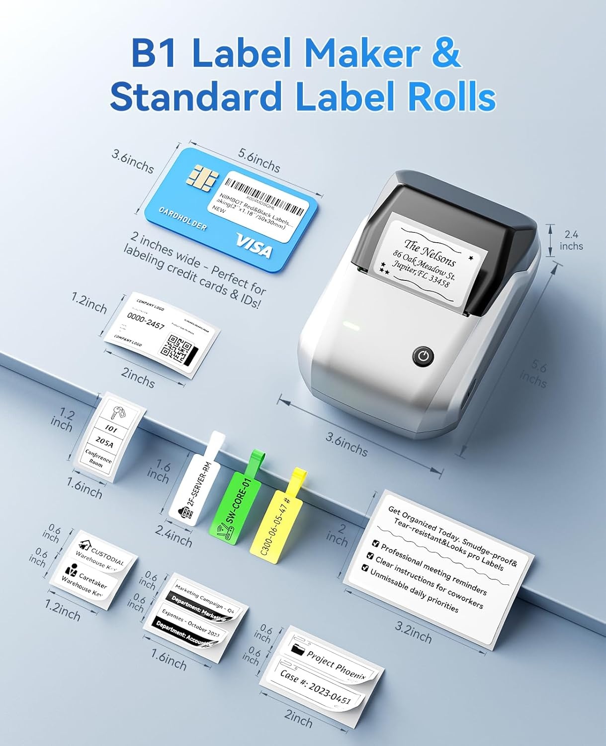 image:imageNIIMBOT B1 Label Maker Machine Thermal Label Printer Easy to Use for Office Home Business Came with 3 Roll White LabelsBlueSliver