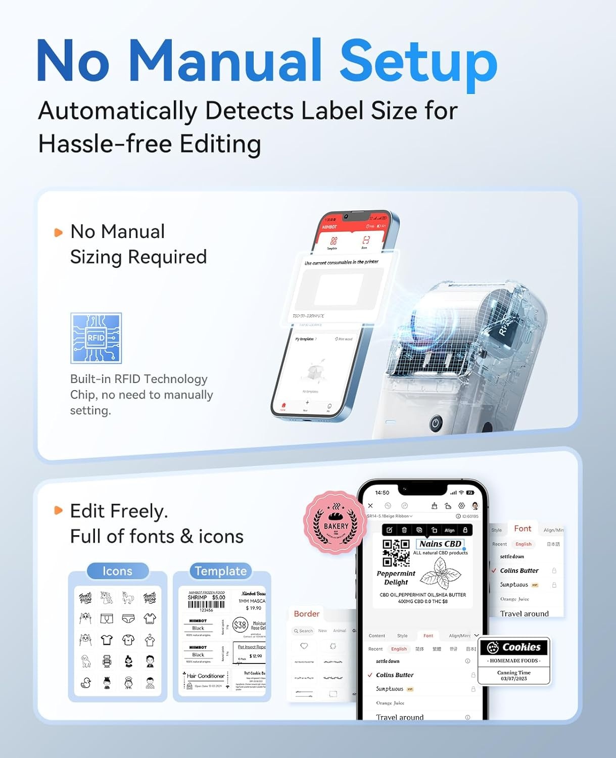 image:imageNIIMBOT B1 Label Maker Machine Thermal Label Printer Easy to Use for Office Home Business Came with 3 Roll White LabelsBlueSliver