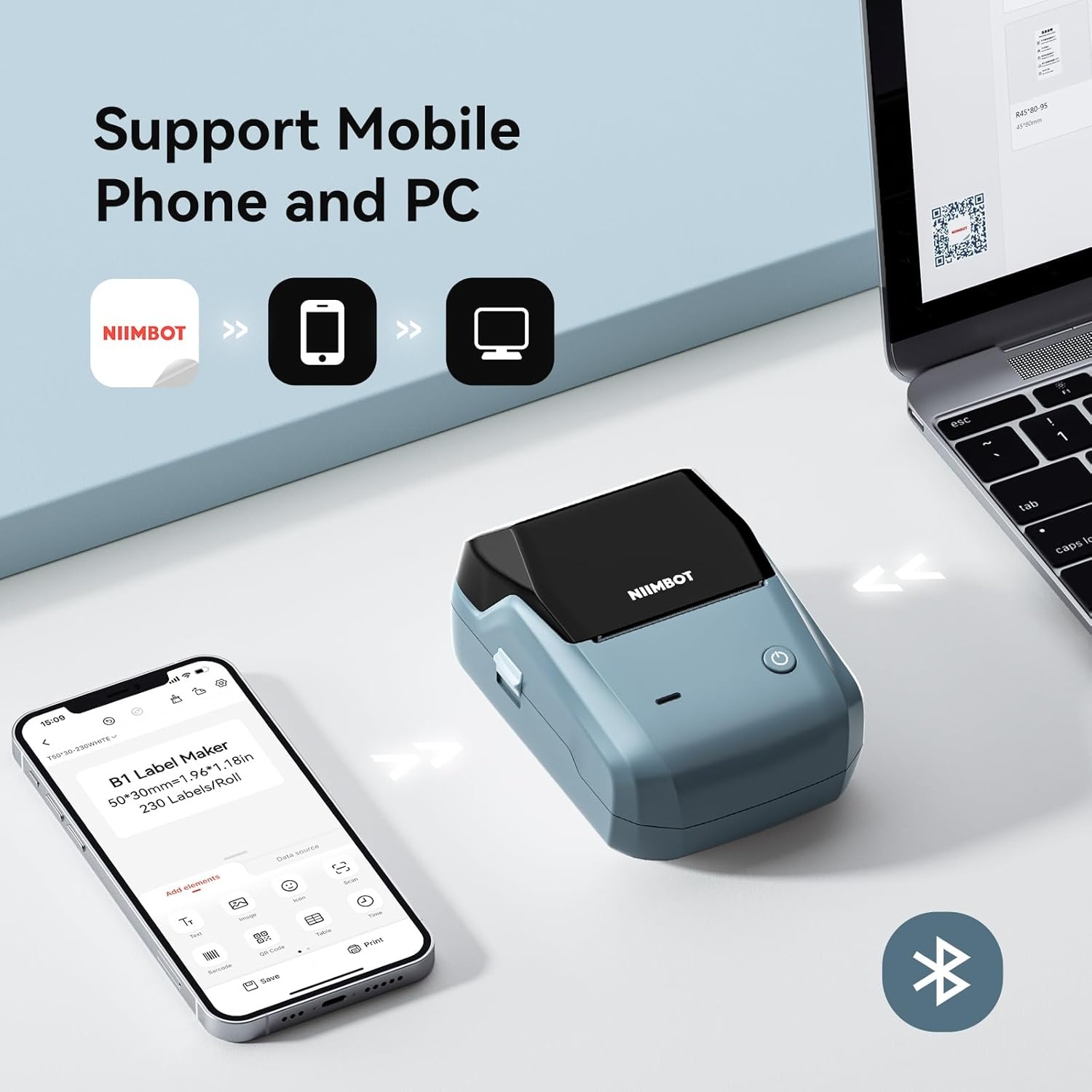 image:imageNIIMBOT B1 Label Maker Machine with Tape 2 Inch Portable Sticker Printer for Home School amp Small Business Compatible with Phones amp PC Gray WhiteBlue