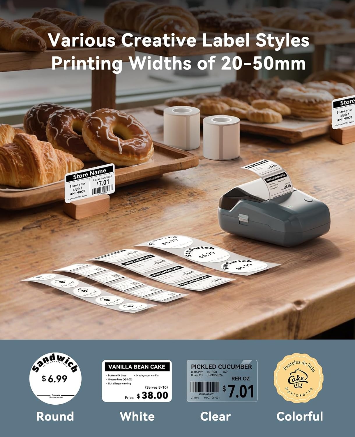 image:imageNIIMBOT B1 Label Maker Machine with Tape 2 Inch Portable Sticker Printer for Home School amp Small Business Compatible with Phones amp PC Gray WhiteBlue