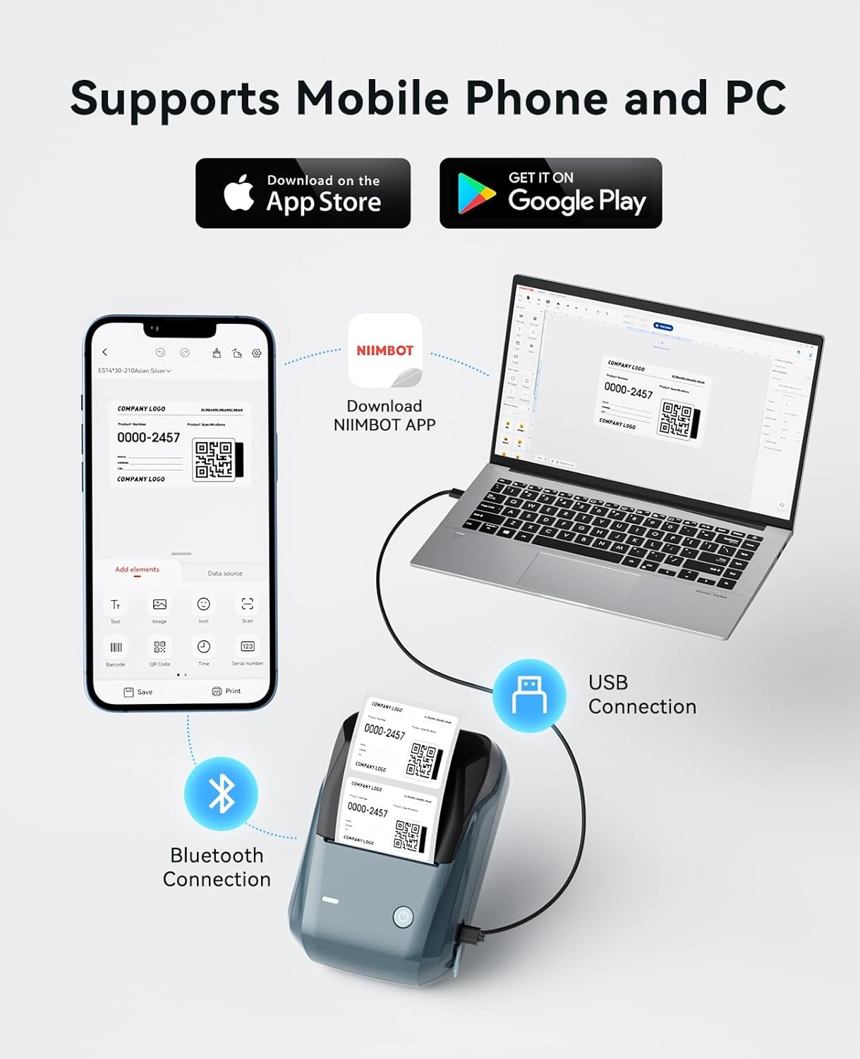 image:imageNIIMBOT B1 Label Maker Machine with Tape 2 Inch Portable Sticker Printer for Home School amp Small Business Compatible with Phones amp PC Gray WhiteBlue