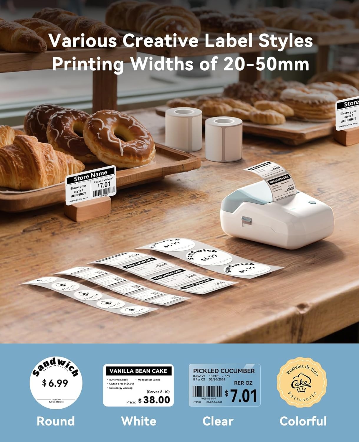 image:imageNIIMBOT B1 Label Maker Machine with Tape 2 Inch Portable Sticker Printer for Home School amp Small Business Compatible with Phones amp PC Gray WhiteBlue White