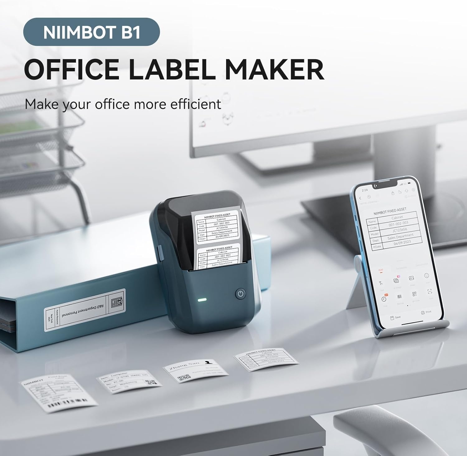image:imageNIIMBOT B1 Label Maker Machine with Tape 2 Inch Portable Sticker Printer for Home School amp Small Business Compatible with Phones amp PC Gray WhiteBlue