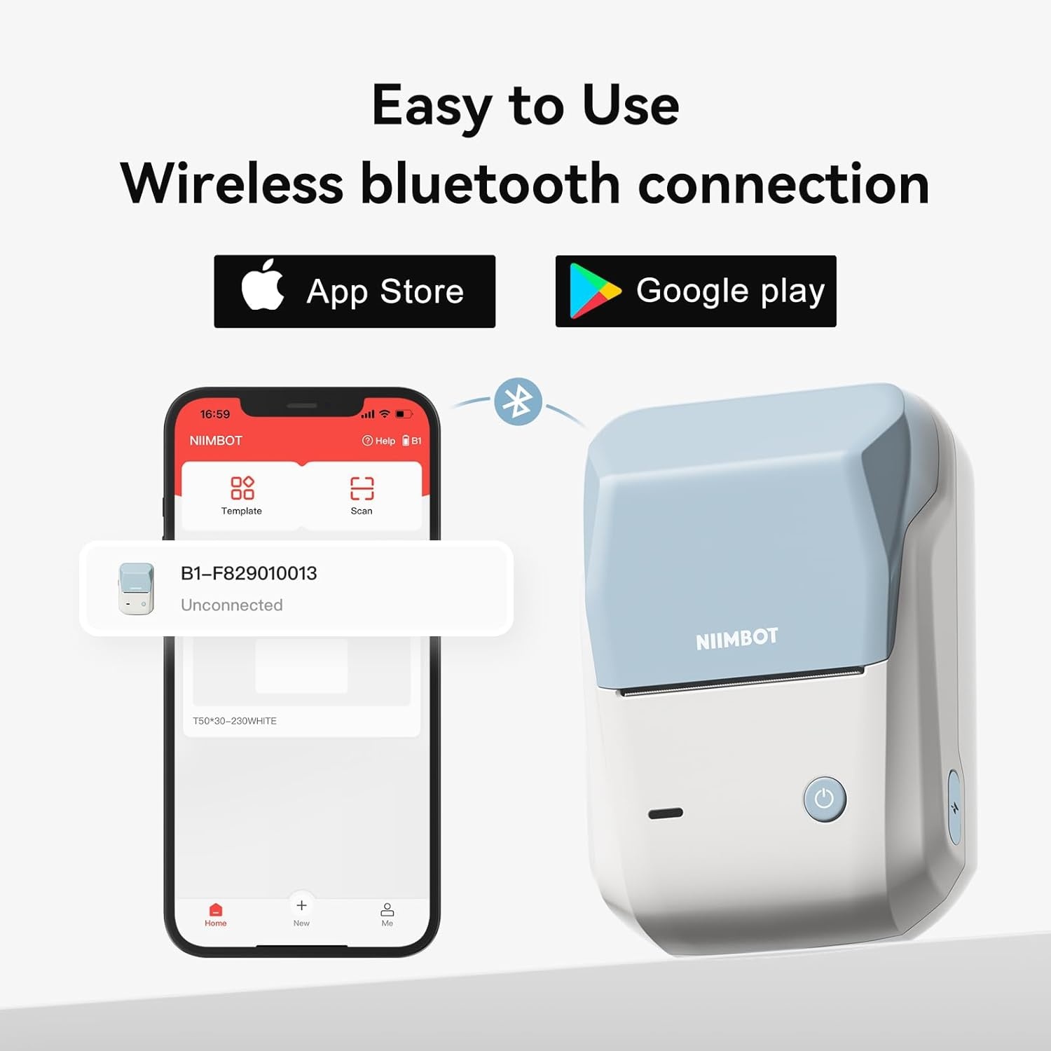 image:imageNIIMBOT B1 Label Maker Machine with Tape 2 Inch Portable Sticker Printer for Home School amp Small Business Compatible with Phones amp PC Gray WhiteBlue White