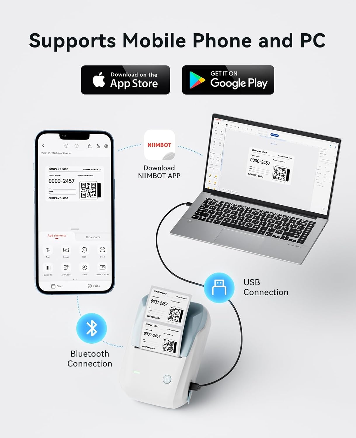 image:imageNIIMBOT B1 Label Maker Machine with Tape 2 Inch Portable Sticker Printer for Home School amp Small Business Compatible with Phones amp PC Gray WhiteBlue White