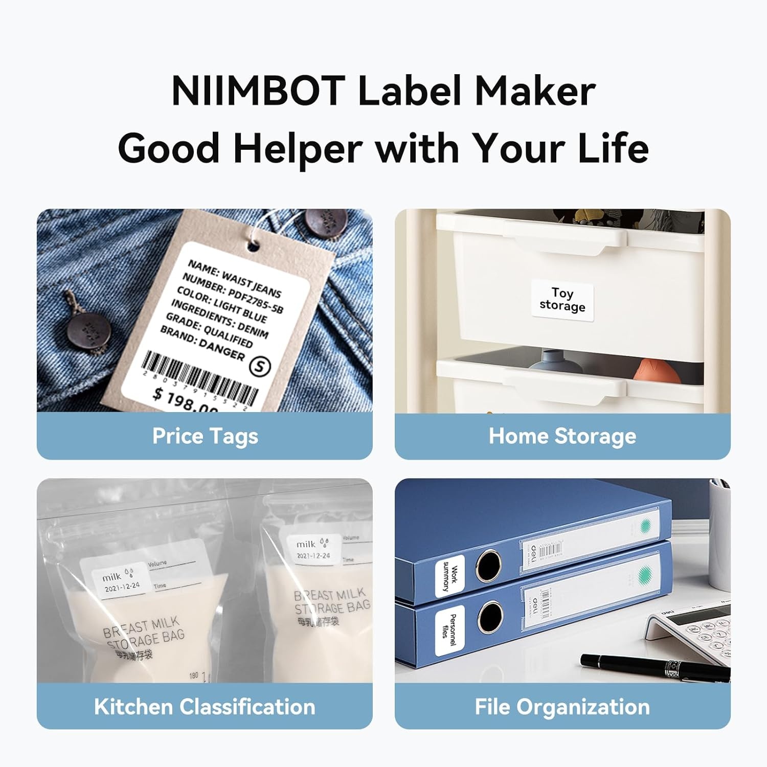 image:imageNIIMBOT B1 Label Maker Machine with Tape 2 Inch Portable Sticker Printer for Home School amp Small Business Compatible with Phones amp PC Gray WhiteBlue White
