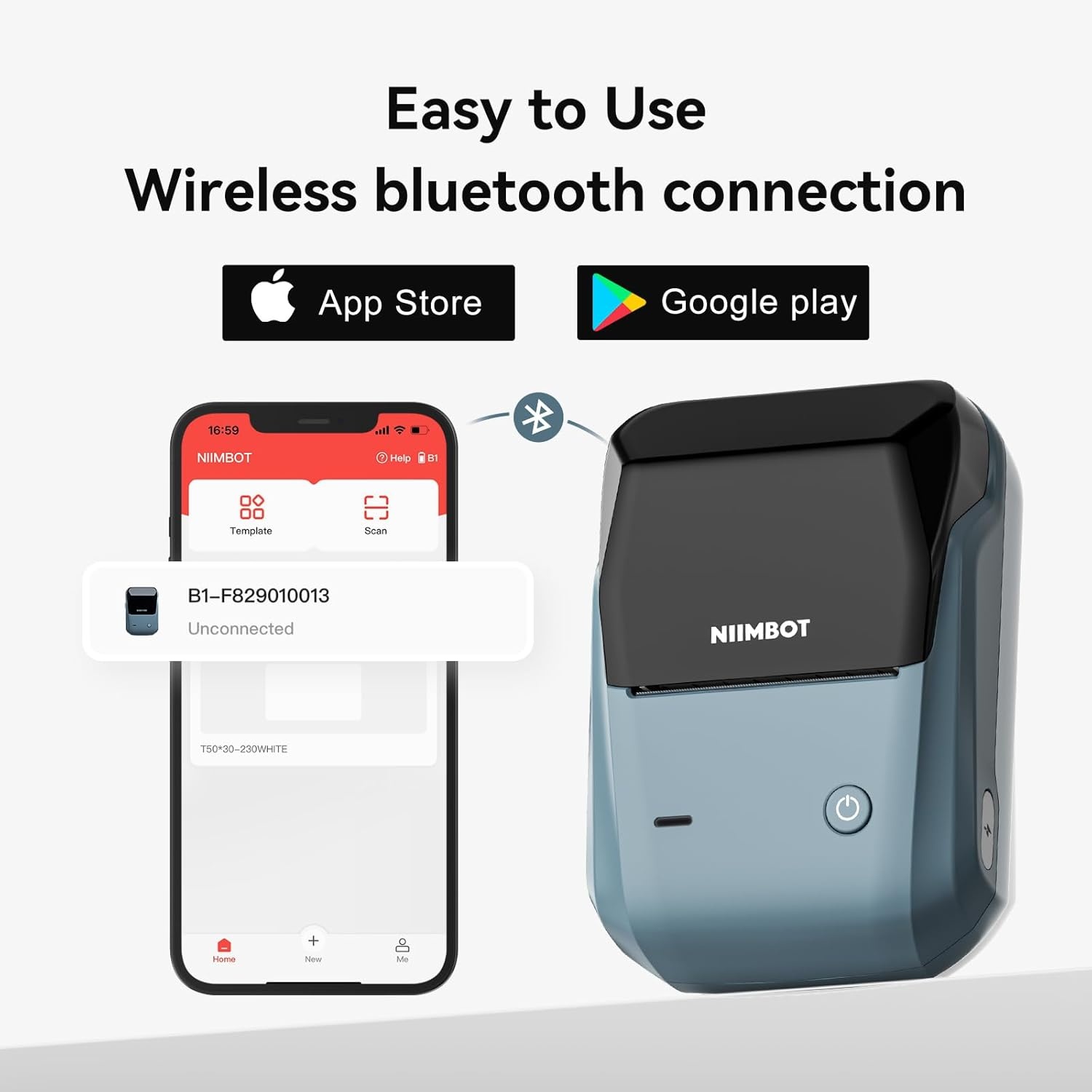 image:imageNIIMBOT B1 Label Maker Machine with Tape 2 Inch Portable Sticker Printer for Home School amp Small Business Compatible with Phones amp PC Gray WhiteBlue