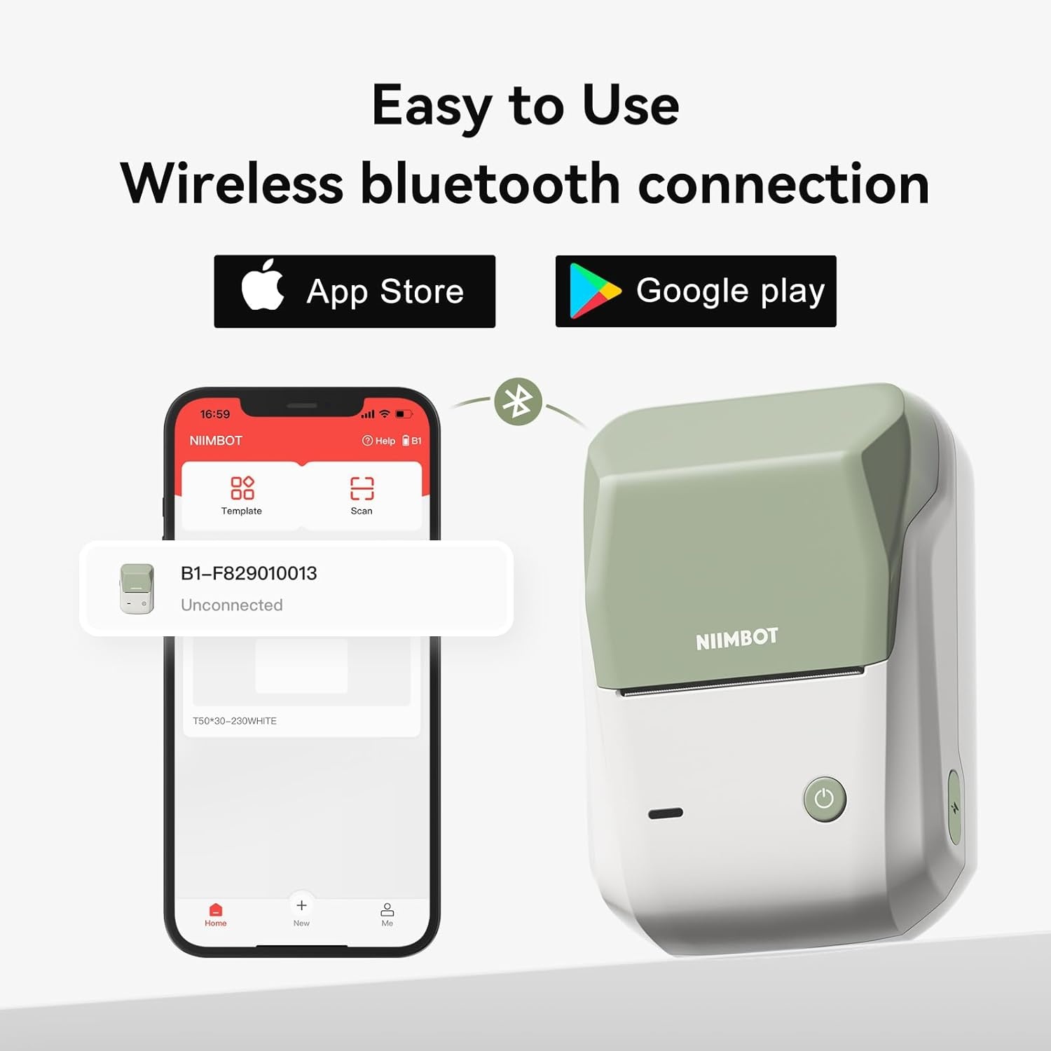 image:imageNIIMBOT B1 Label Maker Machine with Tape 2 Inch Portable Sticker Printer for Home School amp Small Business Compatible with Phones amp PC Gray WhiteGreen White