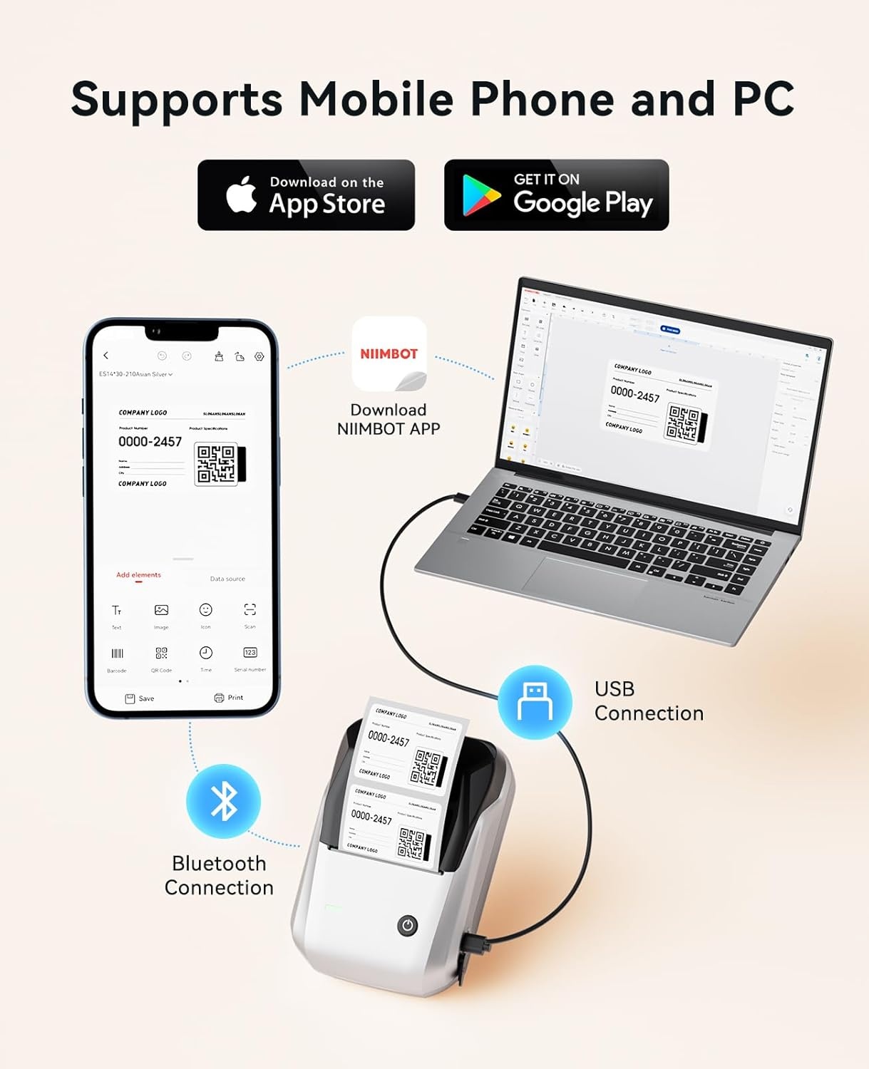 image:imageNIIMBOT B1 Label Maker Machine with Tape 2 Inch Portable Sticker Printer for Home School amp Small Business Compatible with Phones amp PC Gray WhiteSilver Gray