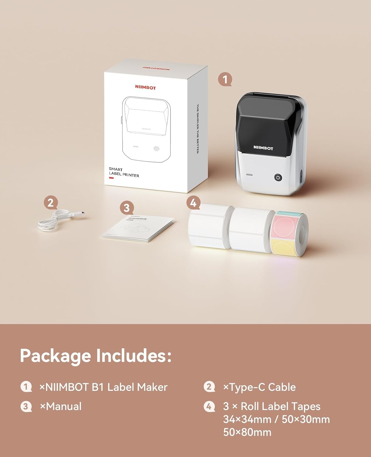 image:imageNIIMBOT B1 Label Maker Machine with Tape 2 Inch Portable Sticker Printer for Home School amp Small Business Compatible with Phones amp PC Gray WhiteSilver Gray
