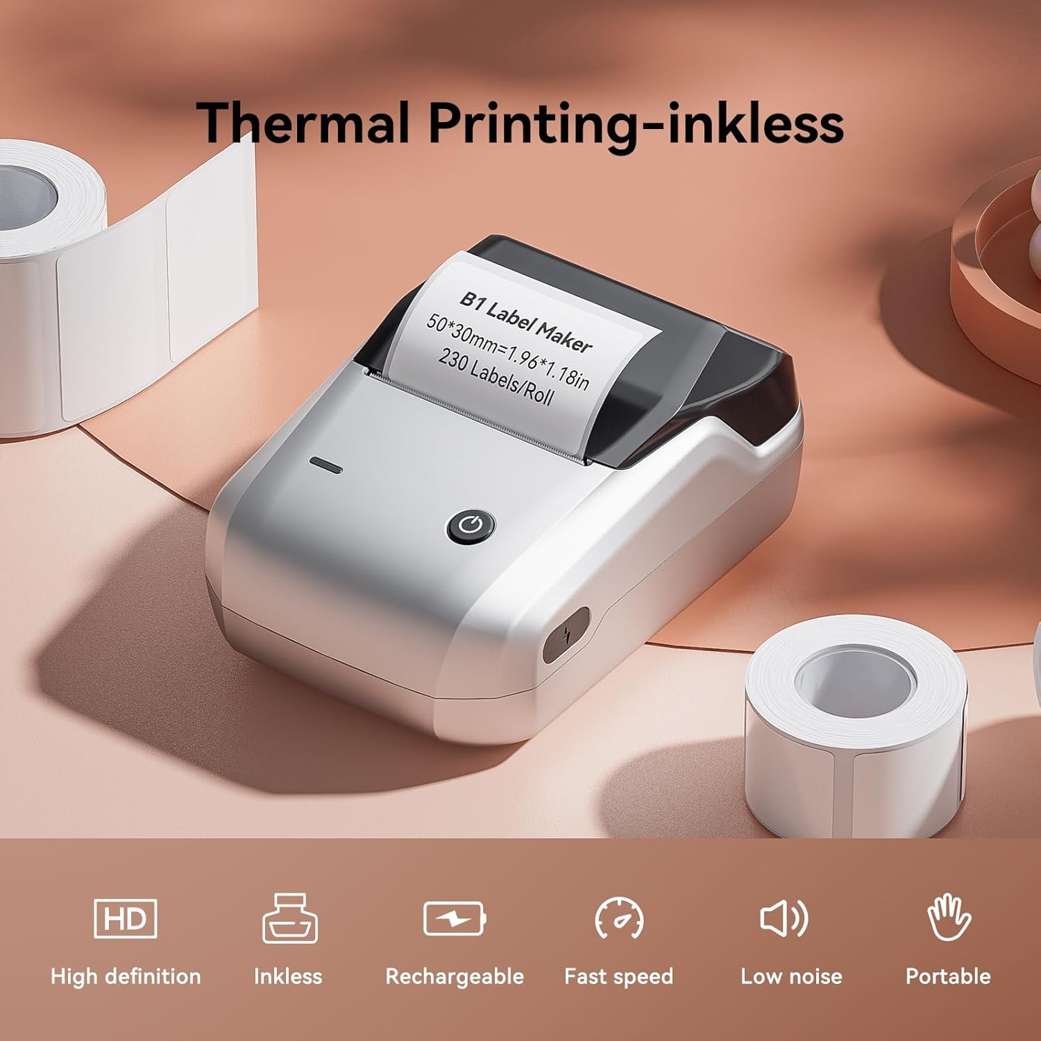 image:imageNIIMBOT B1 Label Maker Machine with Tape 2 Inch Portable Sticker Printer for Home School amp Small Business Compatible with Phones amp PC Gray WhiteSilver Gray