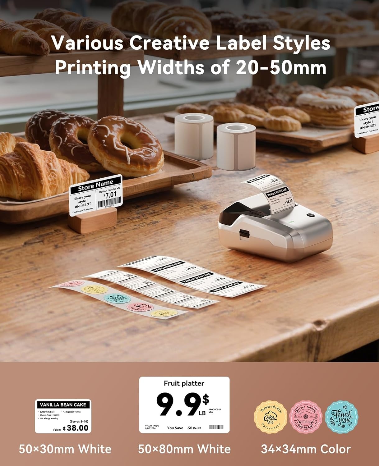 image:imageNIIMBOT B1 Label Maker Machine with Tape 2 Inch Portable Sticker Printer for Home School amp Small Business Compatible with Phones amp PC Gray WhiteSilver Gray