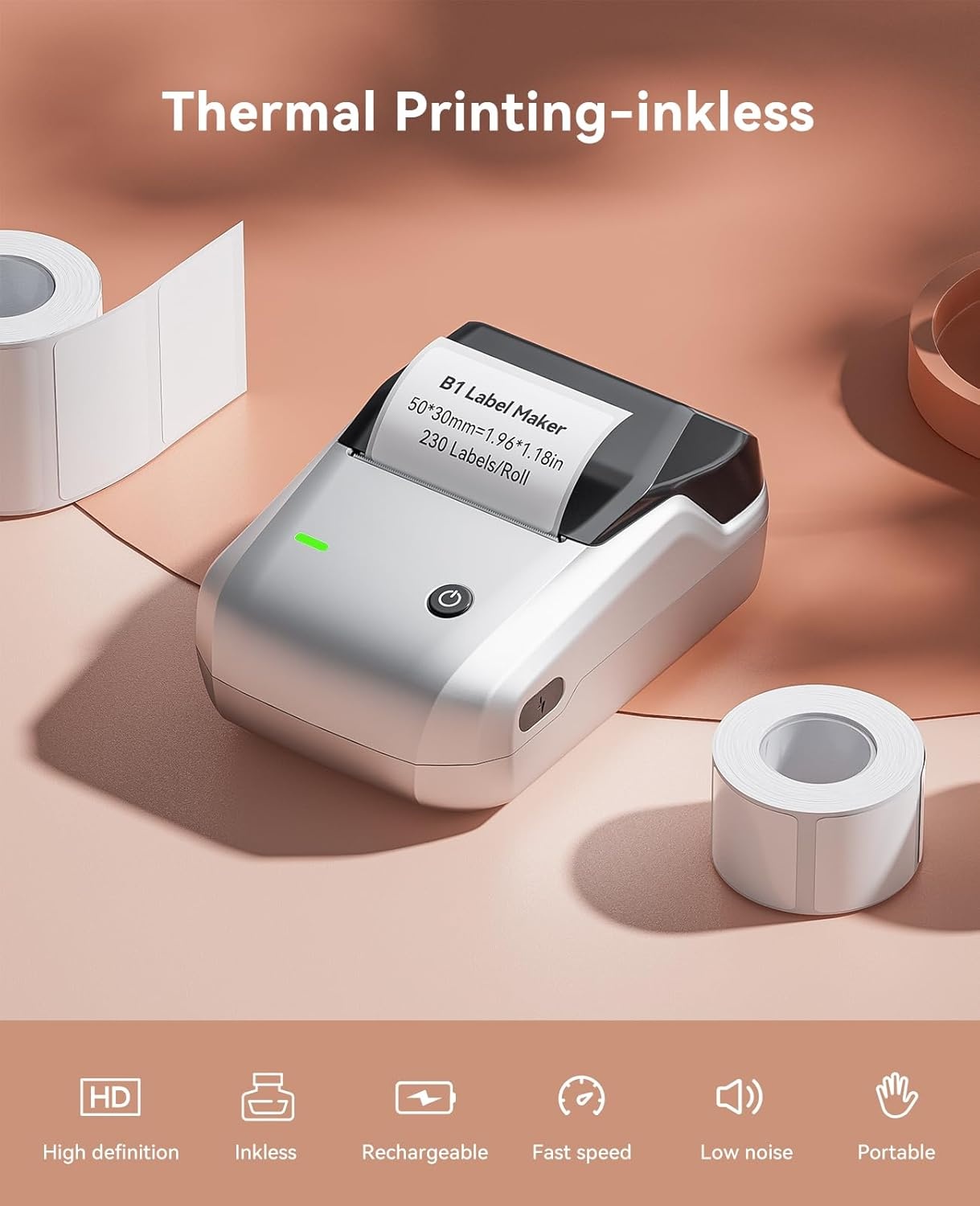 image:imageNIIMBOT B1 Label Maker Machine with Tape 2 Inch Portable Sticker Printer for Home School amp Small Business Compatible with Phones amp PC Gray WhiteSilver Gray