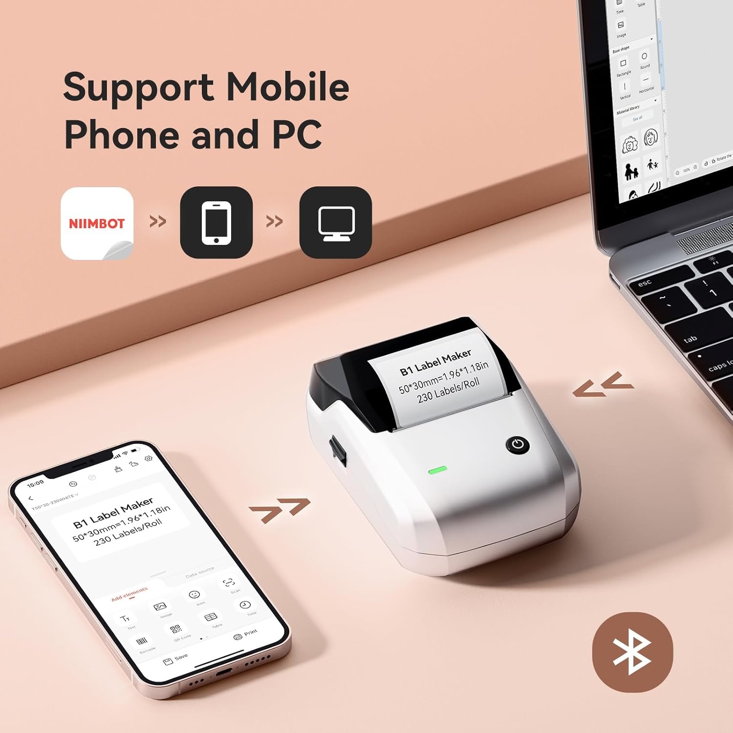 image:imageNIIMBOT B1 Label Maker Machine with Tape 2 Inch Portable Sticker Printer for Home School amp Small Business Compatible with Phones amp PC Gray WhiteSilver Gray