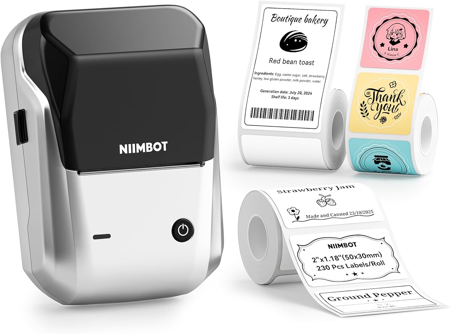 image:imageNIIMBOT B1 Label Maker with Tapes2 Inch Portable Thermal Label Printer for Home Office School Small Business Address Clothing Crafts RetailSupport Smartphones amp PCSky BlueSilver black