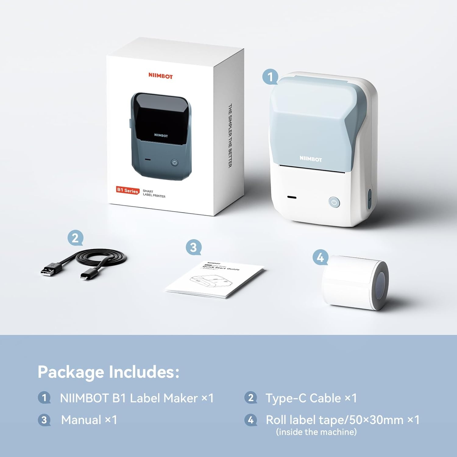 image:imageNIIMBOT B1 Label Maker with Tapes2 Inch Portable Thermal Label Printer for Home Office School Small Business Address Clothing Crafts RetailSupport Smartphones amp PCSky BlueSky blue