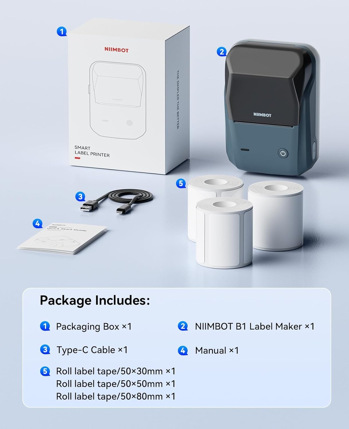 image:imageNIIMBOT B1 Label Maker with Tapes2 Inch Portable Thermal Label Printer for Home Office School Small Business Address Clothing Crafts RetailSupport Smartphones amp PCSky BlueDark blue
