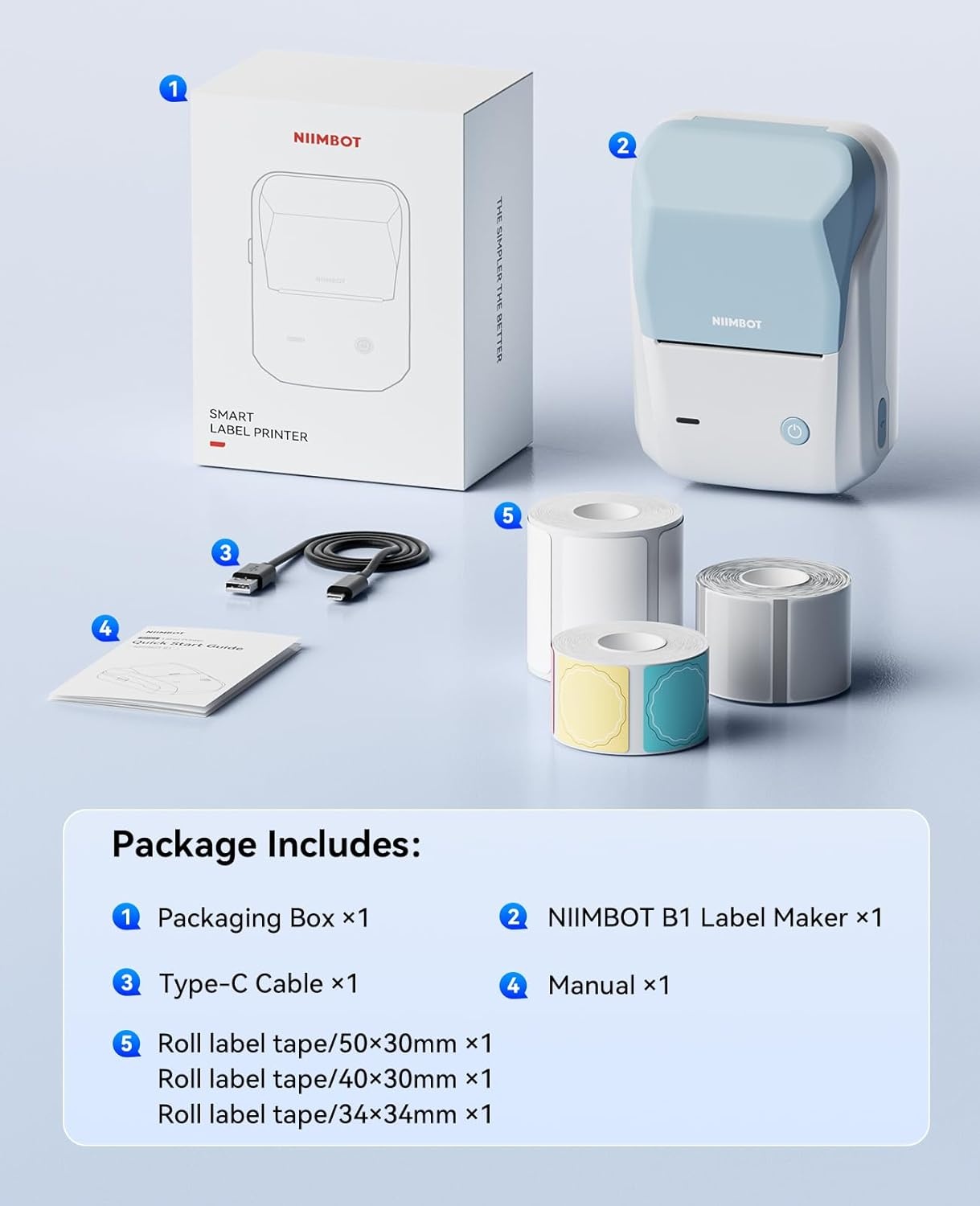 image:imageNIIMBOT B1 Label Maker with Tapes2 Inch Portable Thermal Label Printer for Home Office School Small Business Address Clothing Crafts RetailSupport Smartphones amp PCSky BlueSky blue