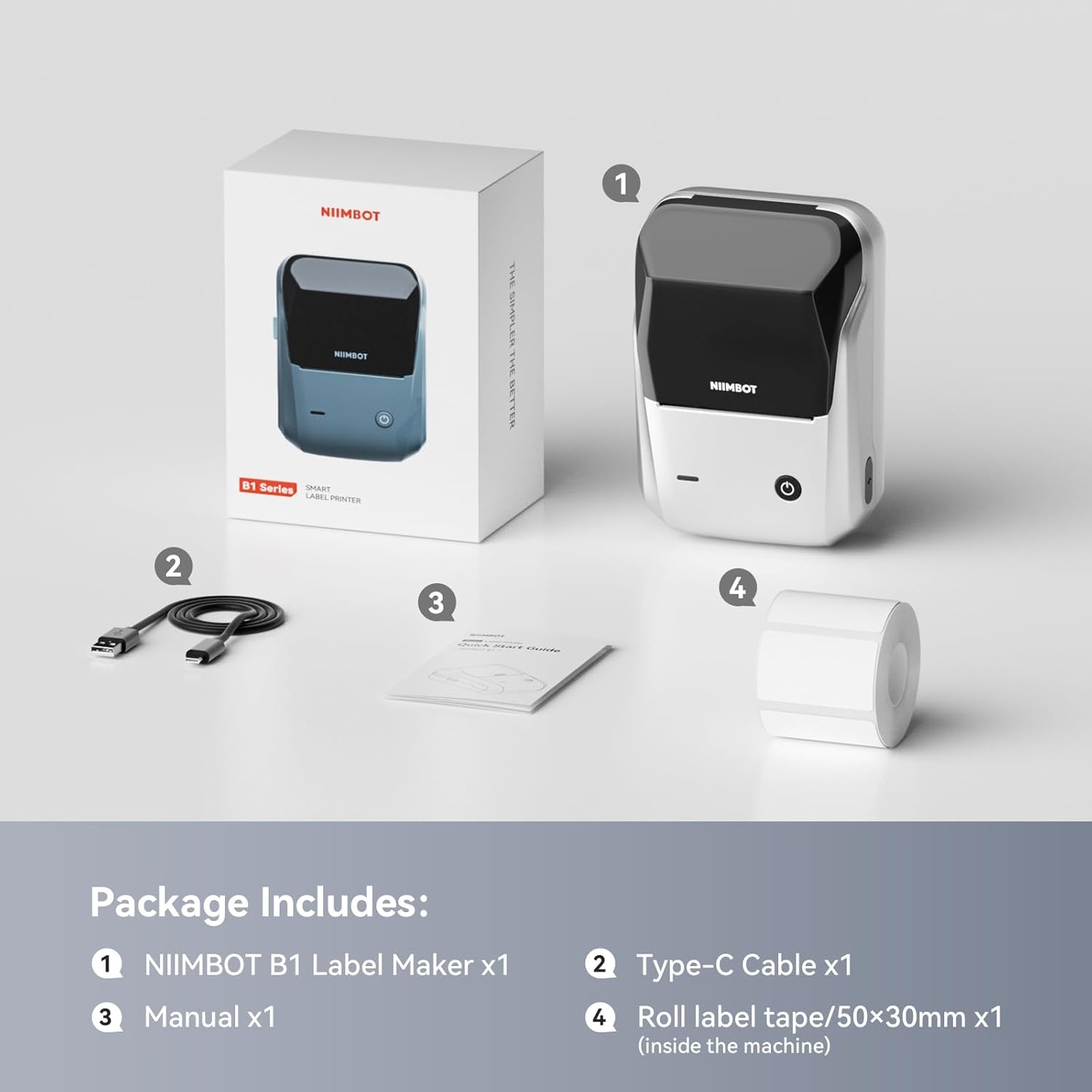 image:imageNIIMBOT B1 Label Maker with Tapes2 Inch Portable Thermal Label Printer for Home Office School Small Business Address Clothing Crafts RetailSupport Smartphones amp PCSky BlueSilver black