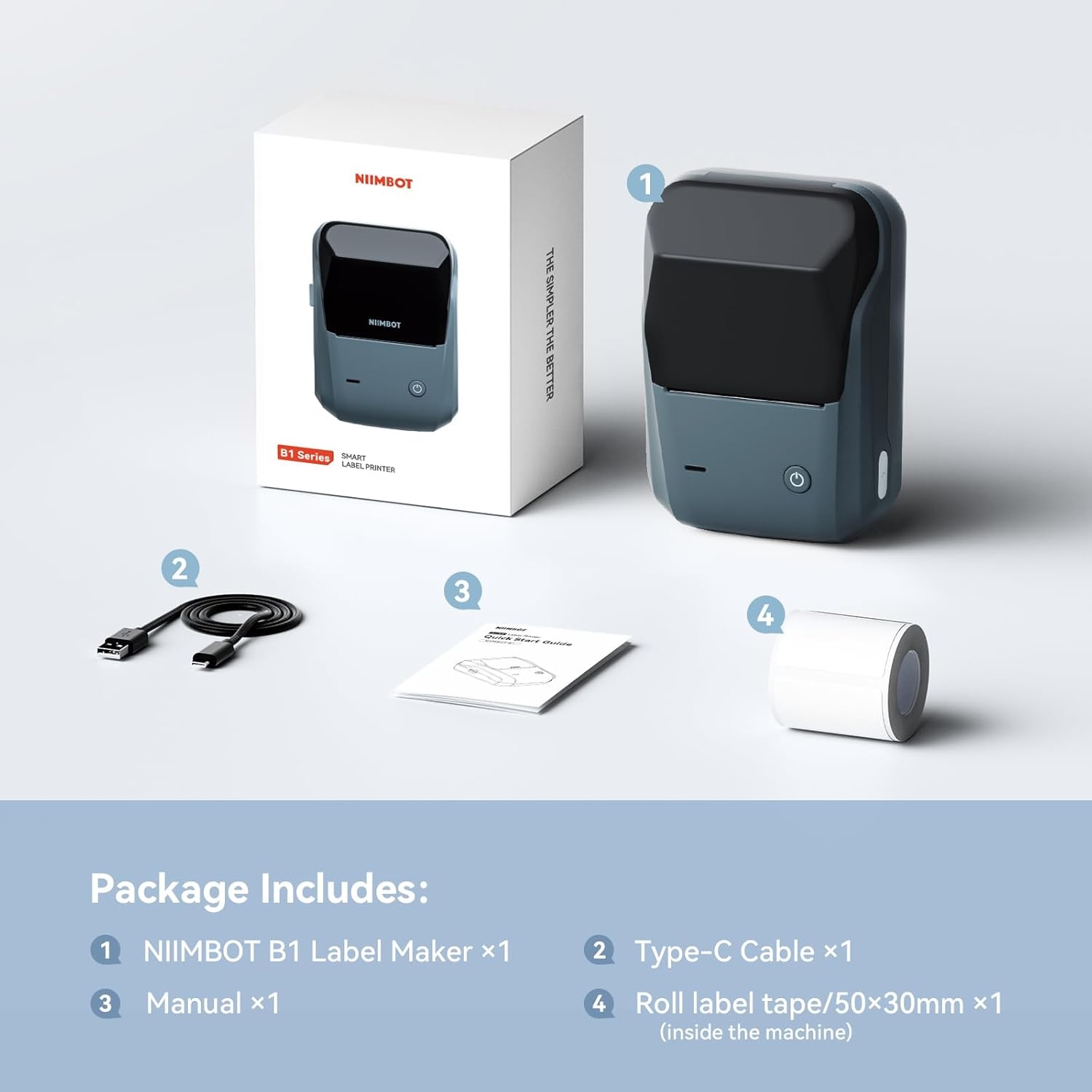 image:imageNIIMBOT B1 Label Maker with Tapes2 Inch Portable Thermal Label Printer for Home Office School Small Business Address Clothing Crafts RetailSupport Smartphones amp PCSky BlueDark blue