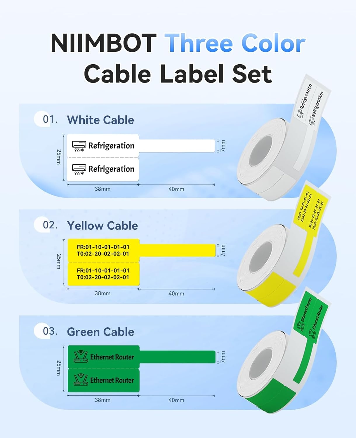 image:imageNIIMBOT Labels for B21B1B2 Label Printer Thermal Stickers 122 x 12231x31mm Waterproof OilProof Label Tape 1 Roll of 210 Round Sticker LabelsMixed Cable