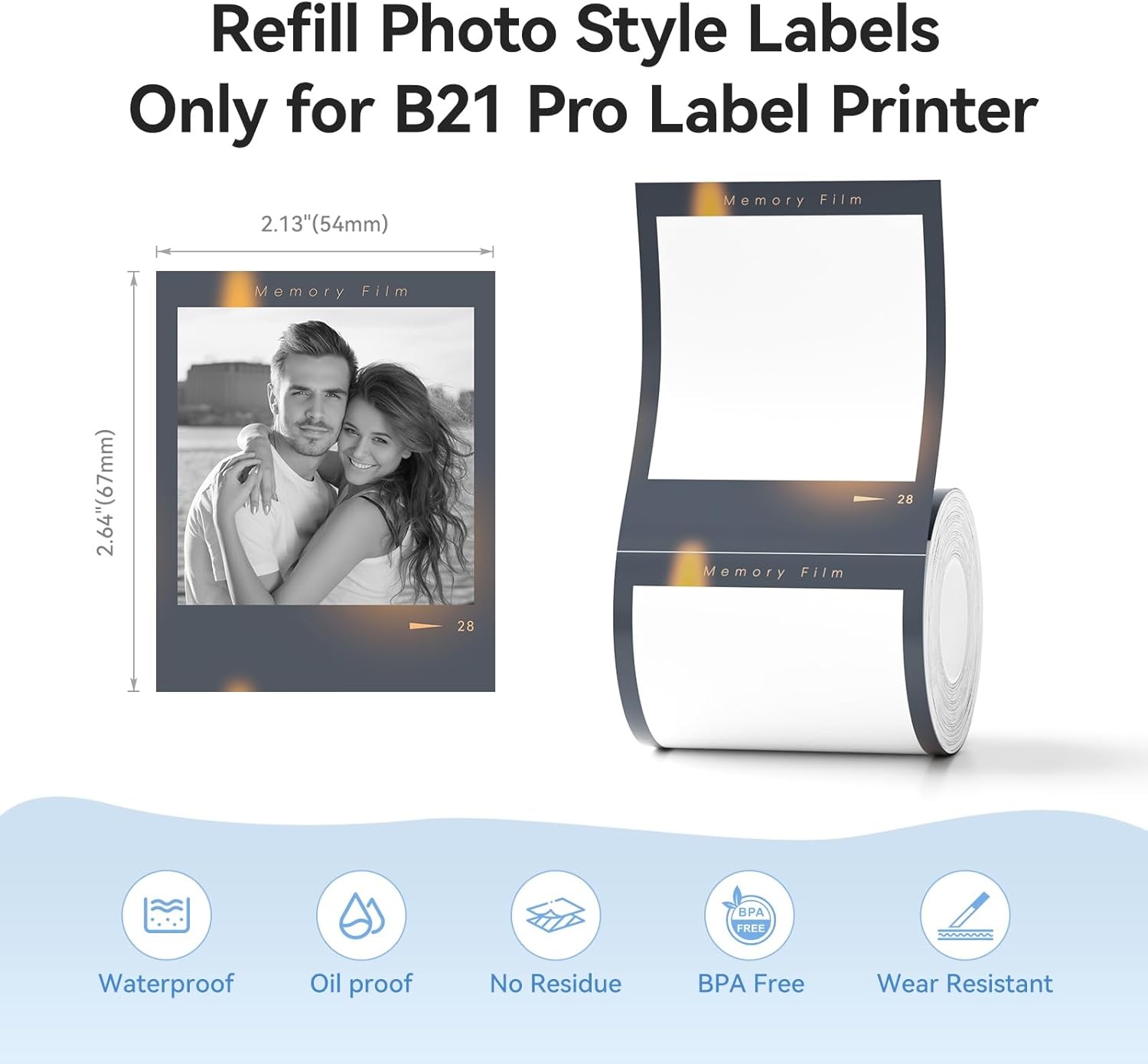 image:imageNIIMBOT Photo Label only for B21 Pro Label Printer 21x26in 54x67mm Thermal Photo Paper Waterproof Sticker Card for Scrapbook DIY Best Years21x26Best Years