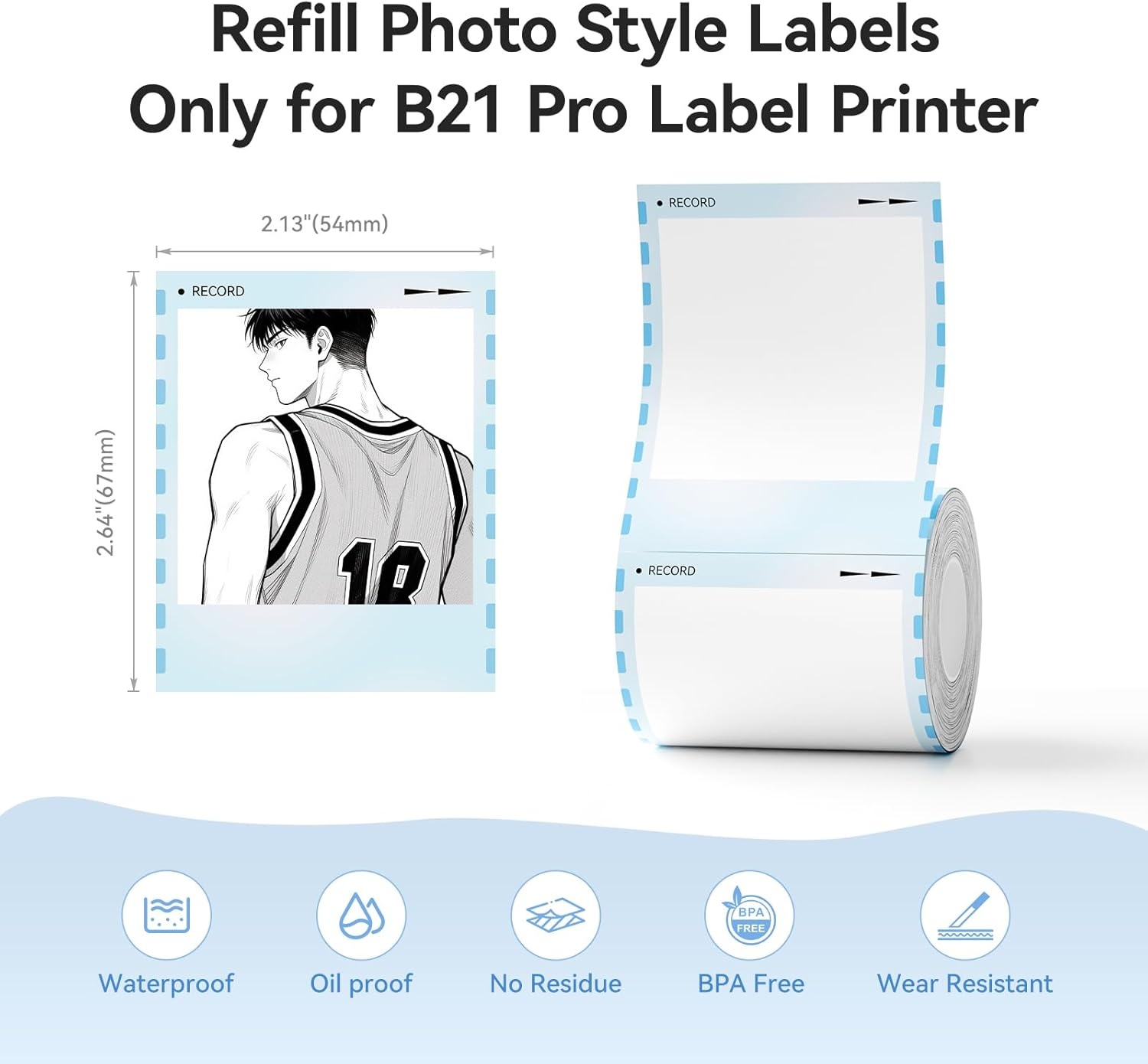 image:imageNIIMBOT Photo Label only for B21 Pro Label Printer 21x26in 54x67mm Thermal Photo Paper Waterproof Sticker Card for Scrapbook DIY Best Years21x26Sea Wind