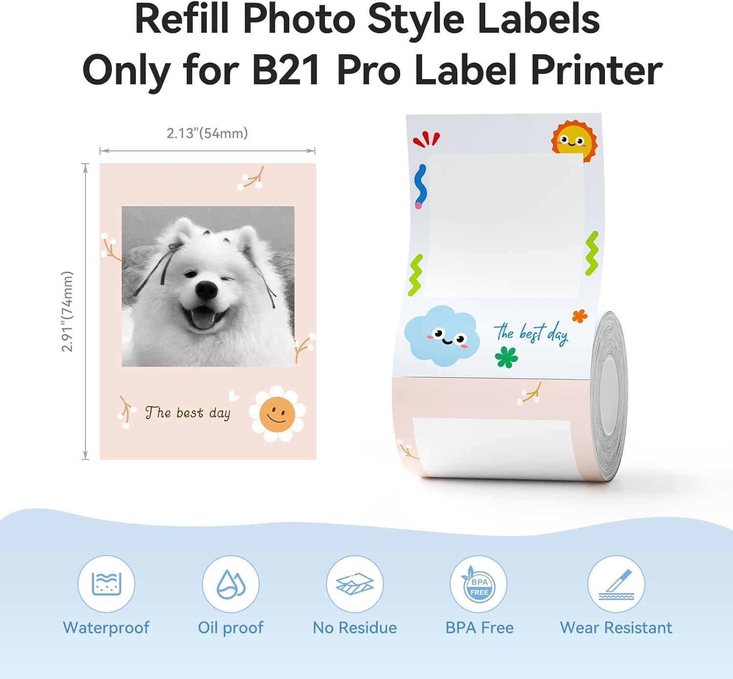 image:imageNIIMBOT Photo Label only for B21 Pro Label Printer 21x26in 54x67mm Thermal Photo Paper Waterproof Sticker Card for Scrapbook DIY Best Years21x29Best Day