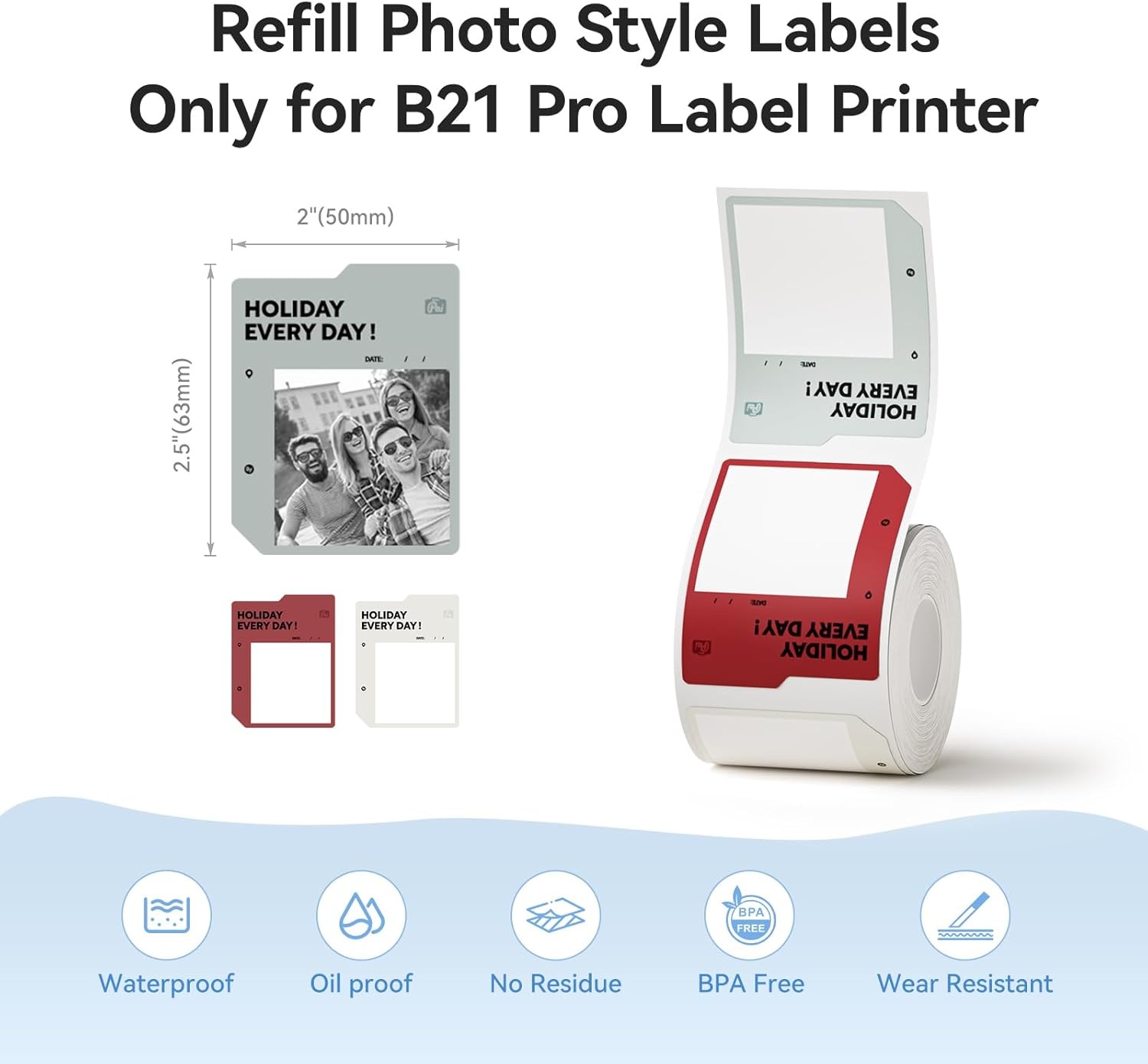 image:imageNIIMBOT Photo Label only for B21 Pro Label Printer 21x26in 54x67mm Thermal Photo Paper Waterproof Sticker Card for Scrapbook DIY Best Years2X25Sunlit Flight