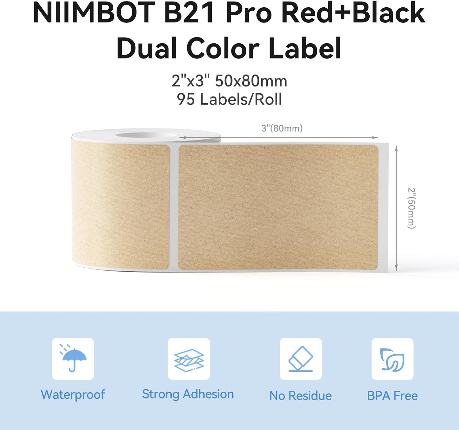 image:imageNIIMBOT Refill Label Only for B21 Pro RedampBlack Dual Color Printing 2x350x80mm Waterproof Label Sticker for BakeryHomemade Food SealingSpice Jar2 X 3Kraft Paper