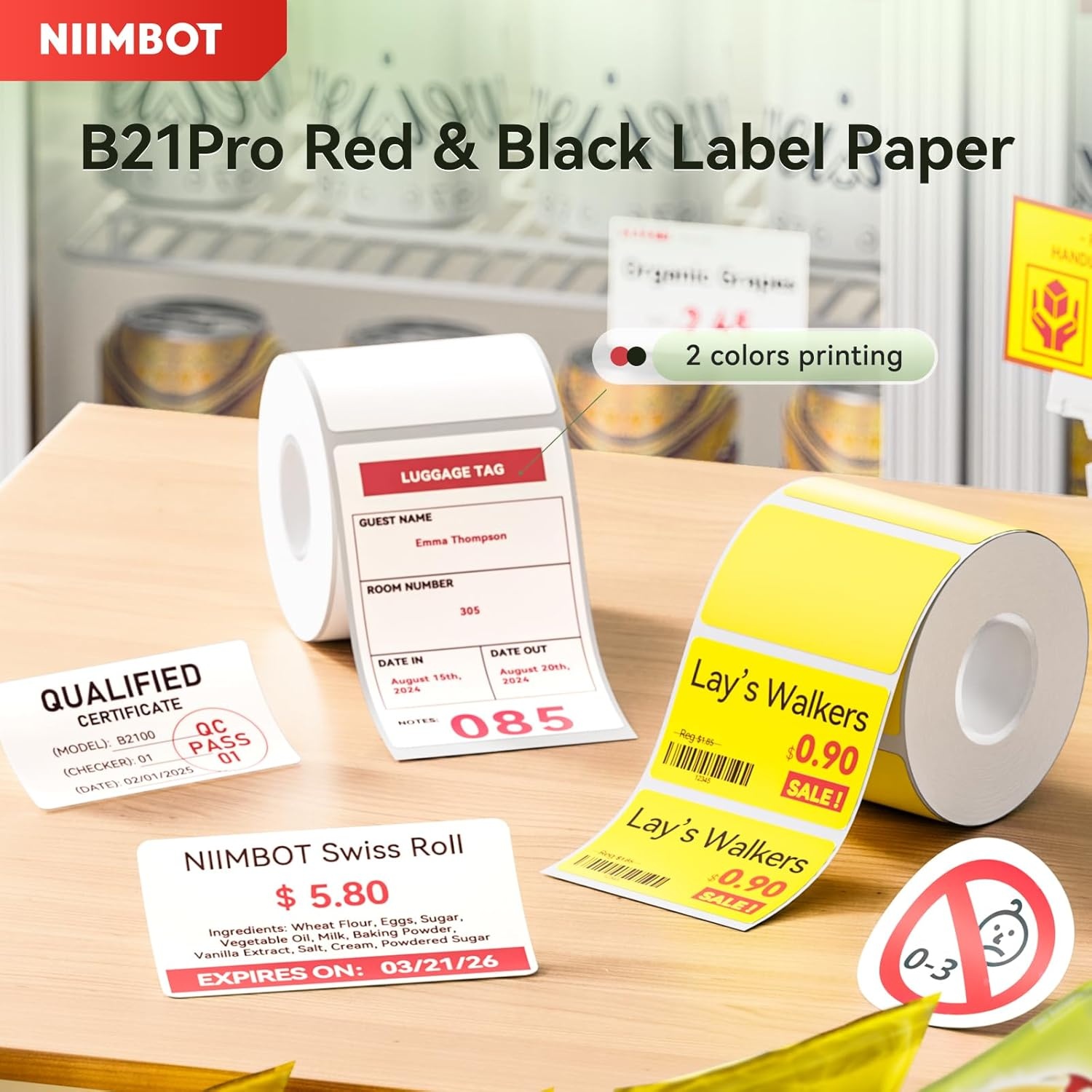image:imageNIIMBOT Refill Label Only for B21 Pro RedampBlack Dual Color Printing 2x350x80mm Waterproof Label Sticker for BakeryHomemade Food SealingSpice Jar2 X 3Kraft Paper