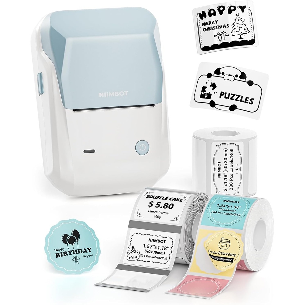 image:imageNIIMBOT B1 Label Maker Machine Thermal Label Printer Easy to Use for Office Home Business Came with 3 Roll White LabelsBlueLight Blue