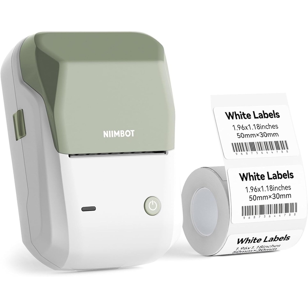 image:imageNIIMBOT B1 Label Maker Machine with Tape 2 Inch Portable Sticker Printer for Home School amp Small Business Compatible with Phones amp PC Gray WhiteGreen White