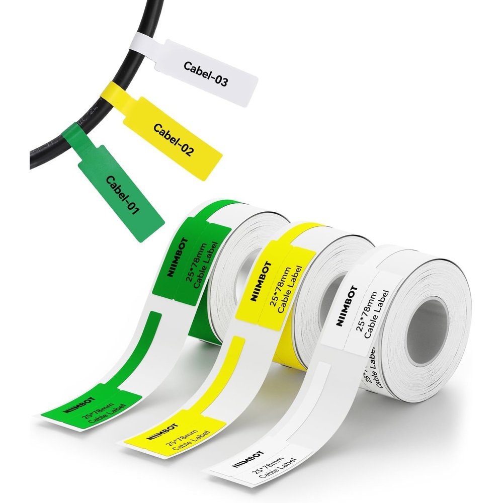 image:imageNIIMBOT Labels for B21B1B2 Label Printer Thermal Stickers 122 x 12231x31mm Waterproof OilProof Label Tape 1 Roll of 210 Round Sticker LabelsMixed Cable