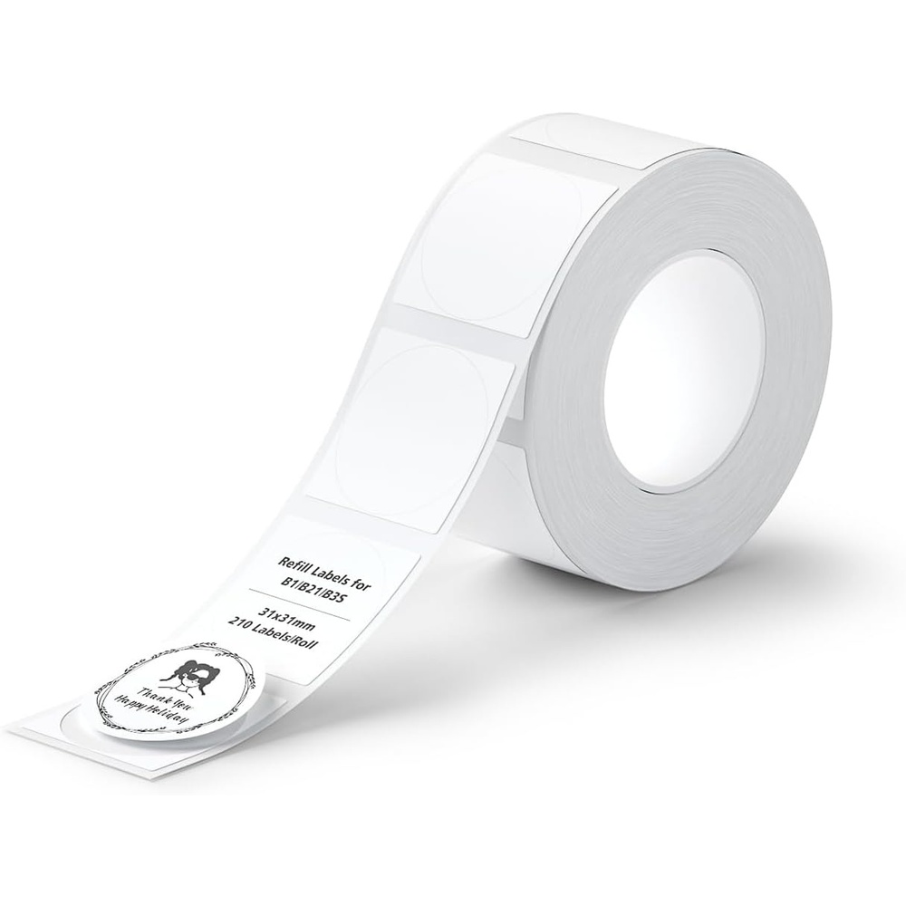 image:imageNIIMBOT Labels for B21B1B2 Label Printer Thermal Stickers 122 x 12231x31mm Waterproof OilProof Label Tape 1 Roll of 210 Round Sticker LabelsWhite Round12 X 12