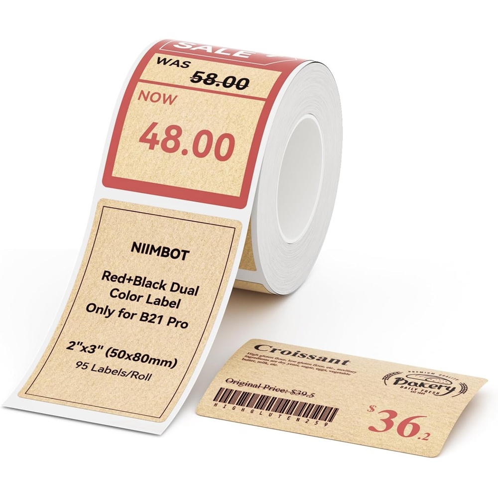 image:imageNIIMBOT Refill Label Only for B21 Pro RedampBlack Dual Color Printing 2x350x80mm Waterproof Label Sticker for BakeryHomemade Food SealingSpice Jar2 X 3Kraft Paper