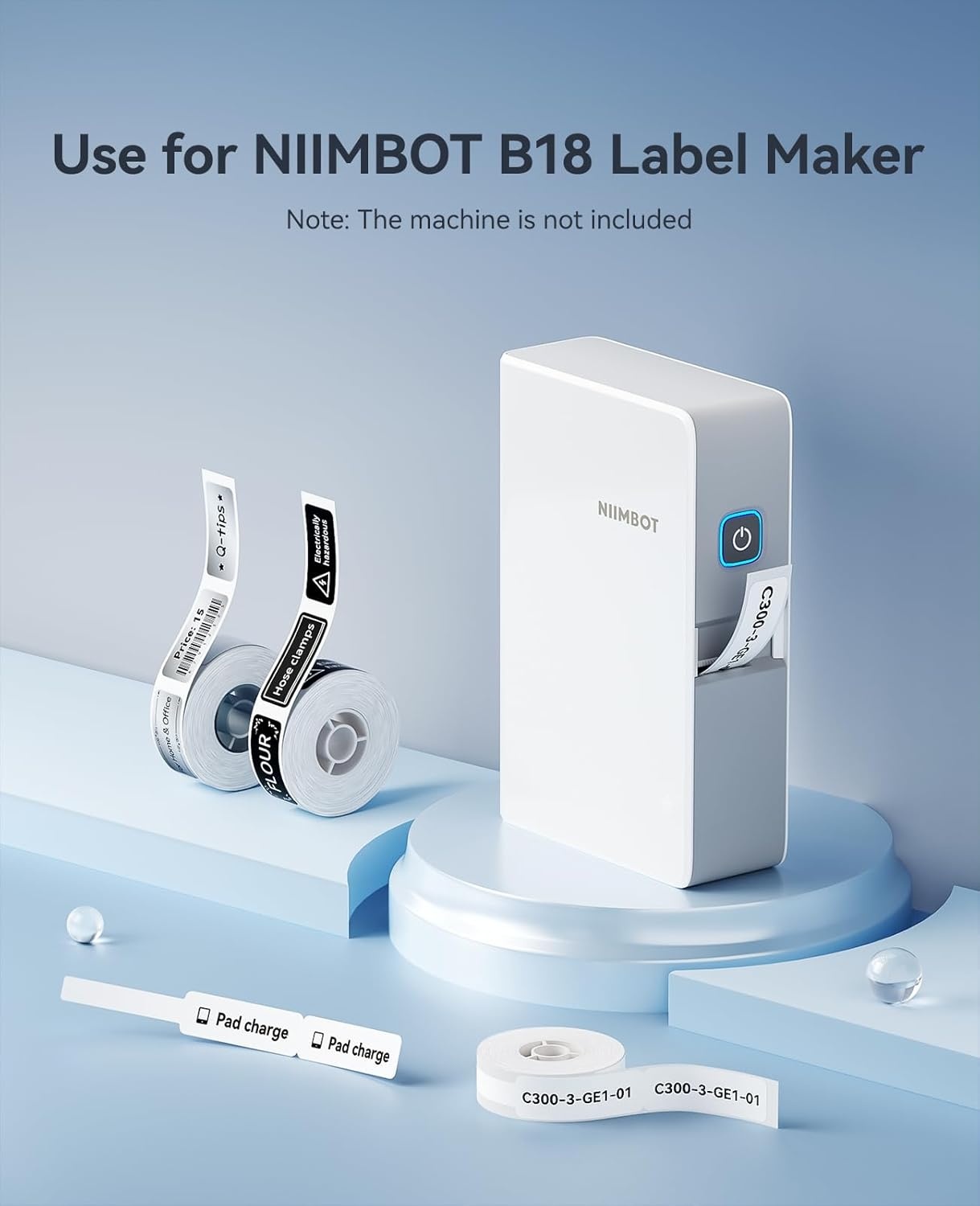 image:imageNIIMBOT B18N1 Thermal Transfer Labels 051 x 137 13x35mm Only for B18N1 Label Maker PET Material Waterproof and HighTemperature Resistance Long Storage TimeLuminousWhite