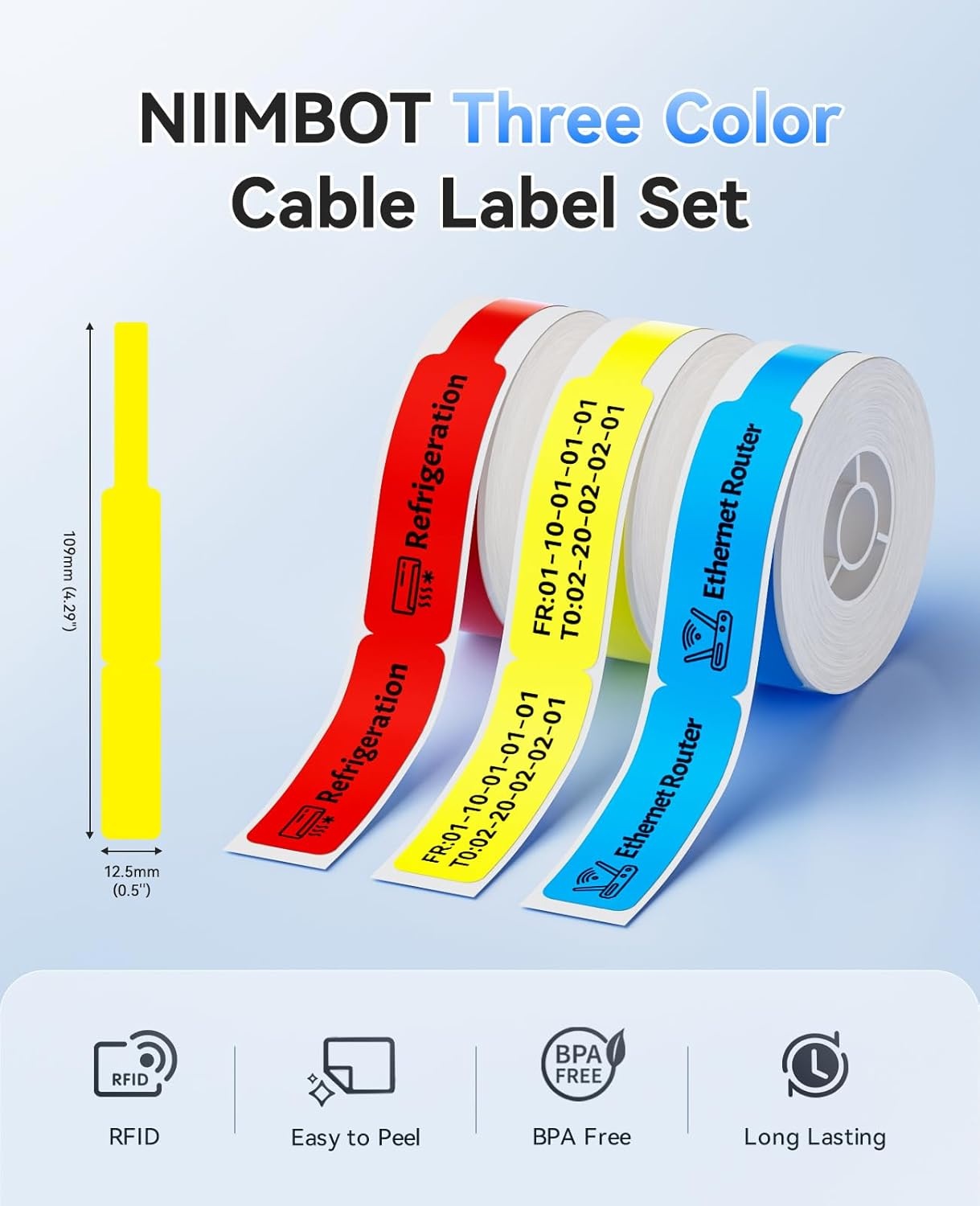 image:imageNIIMBOT D11 D110 Label Maker Tape Adhesive White Label Paper 047 X 429 125 X 109mm 65 LabelsRoll Compatible for NIIMBOT D11 D110 Label Printer Thermal PaperRed Yellow Blue 3RollMix Color