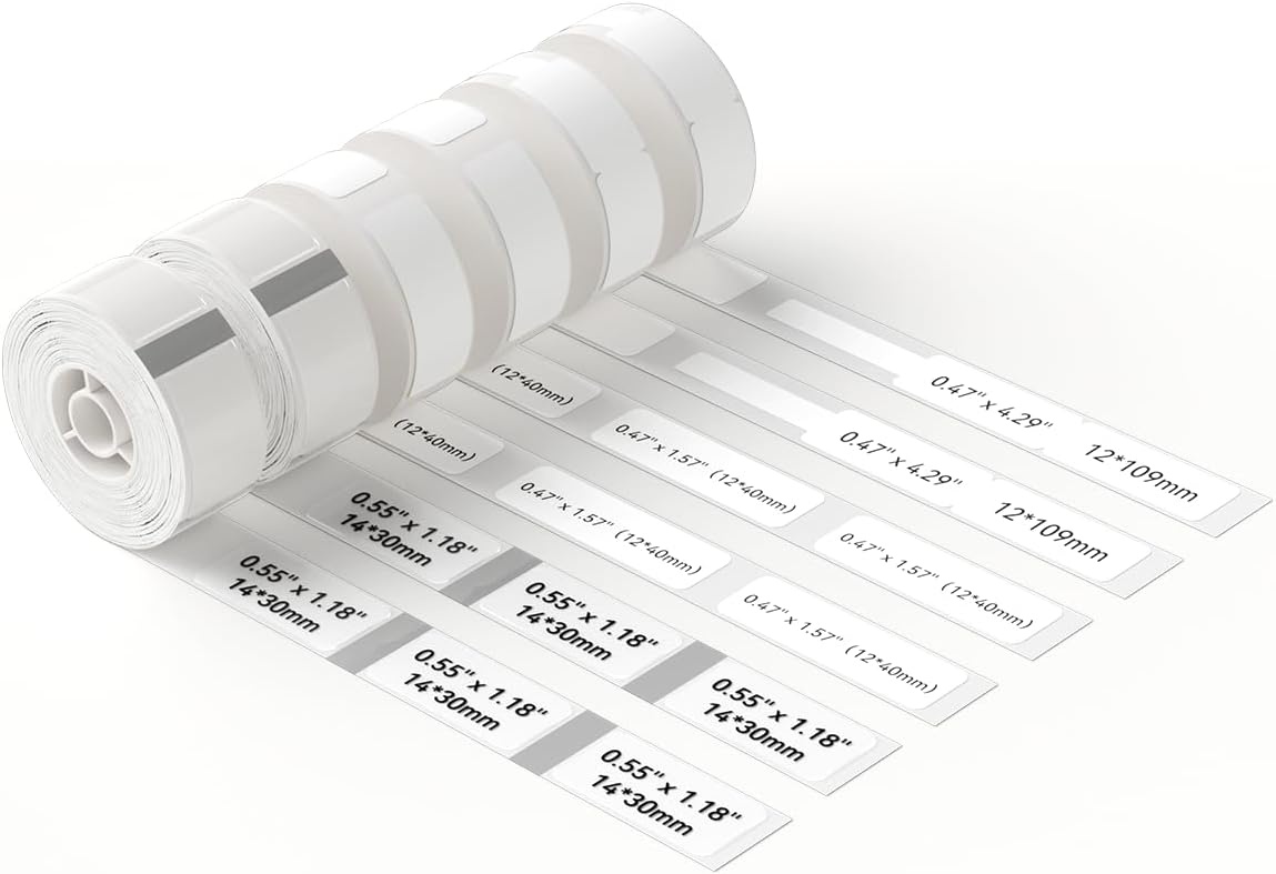 image:imageNIIMBOT D11 Label Maker Tape 6Rolls Transparent Label Paper 055 X 197 055 X 157 055 X 118 Compatible for NIIMBOT D11 D110 Label Printer L M S Clear Labels 6RollWhite