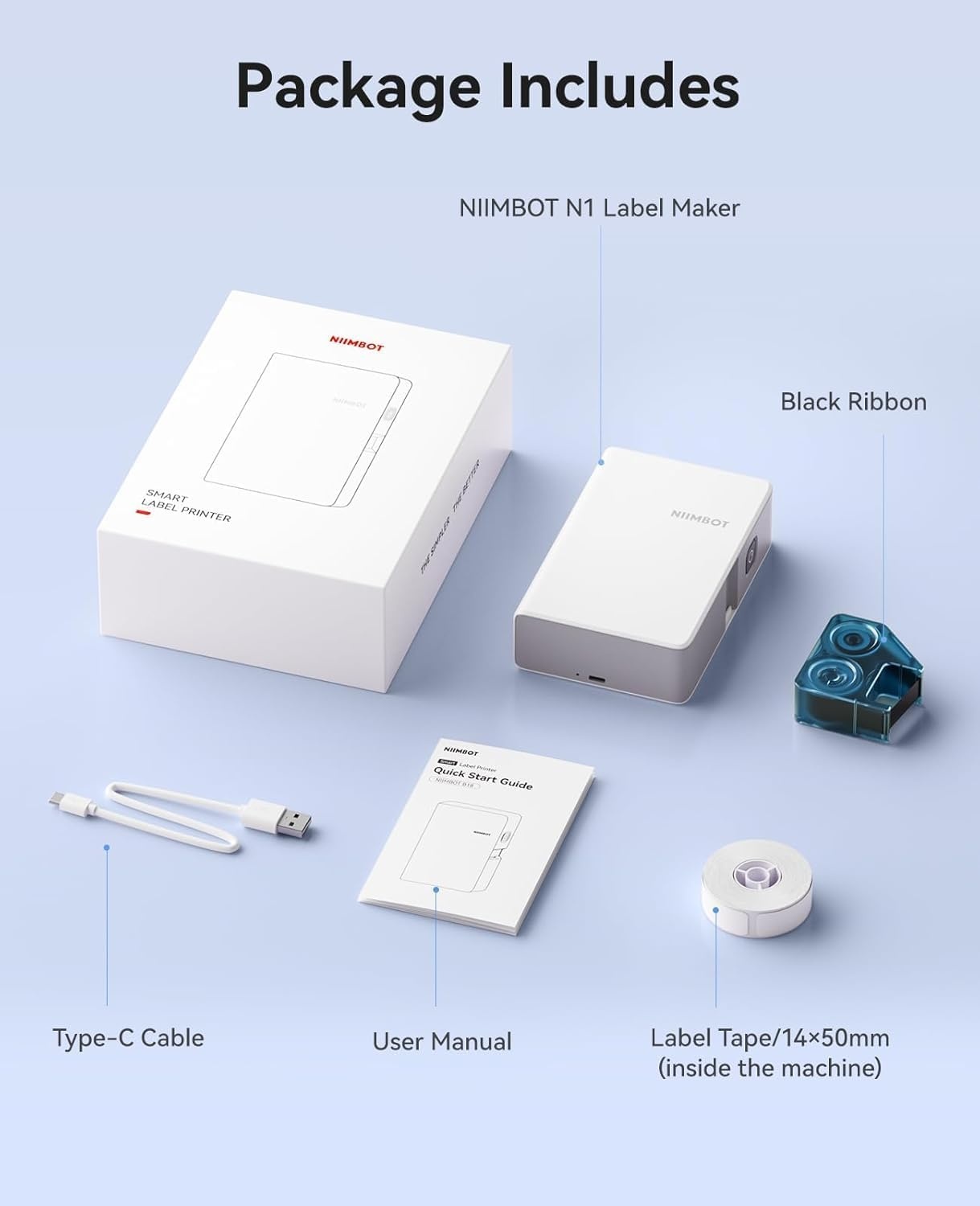 image:imageNIIMBOT N1 Label Maker for Color Printing Bluetooth Thermal Transfer Label Printer Mini Sticker Printer Easy for Home Office Small Business Identification and Organization