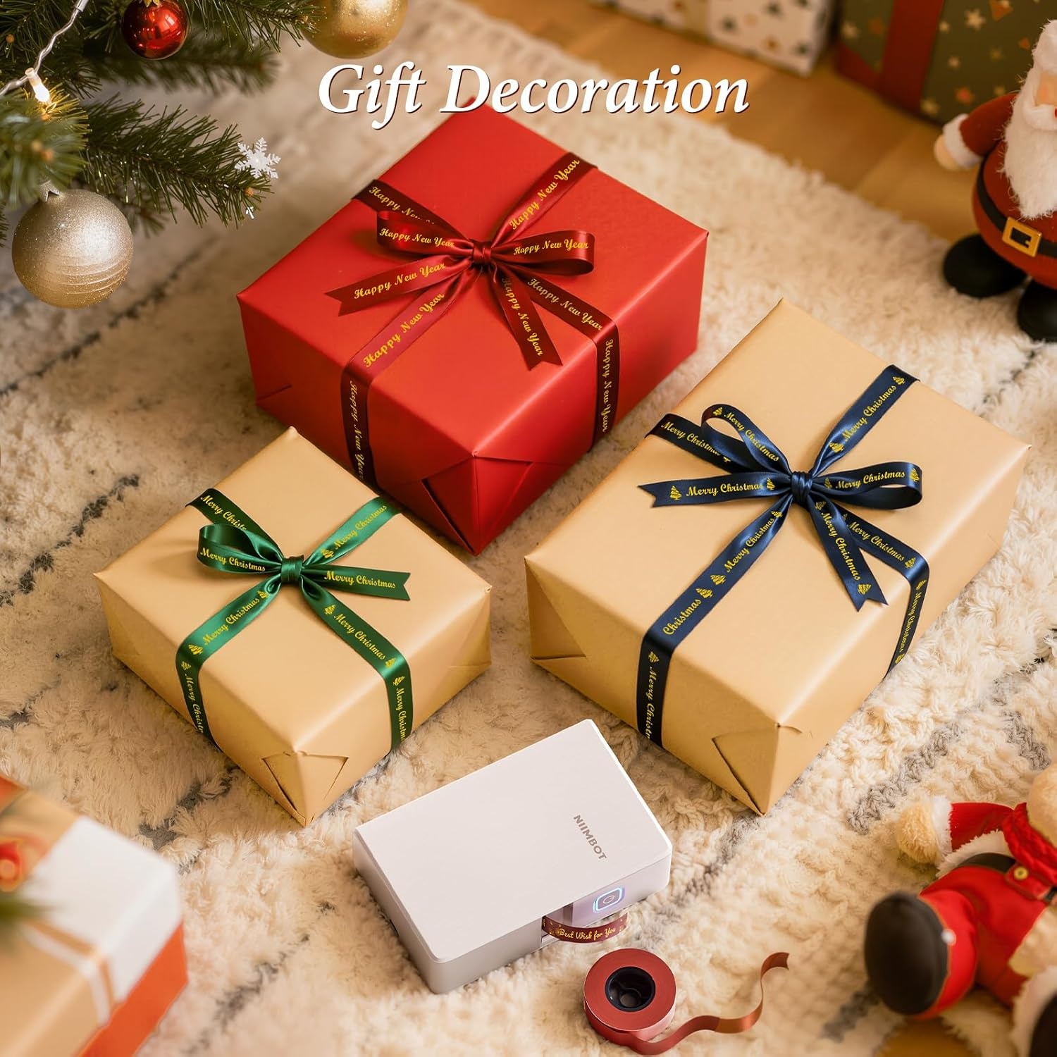image:imageNIIMBOT N1 Satin Ribbon Set Only for N1 Label Maker for Gift Wedding Party Craft Wrapping DIY Navy Blue Satin Ribbon14mm x 51m with Gold Ribbon14mm x 62mBlack