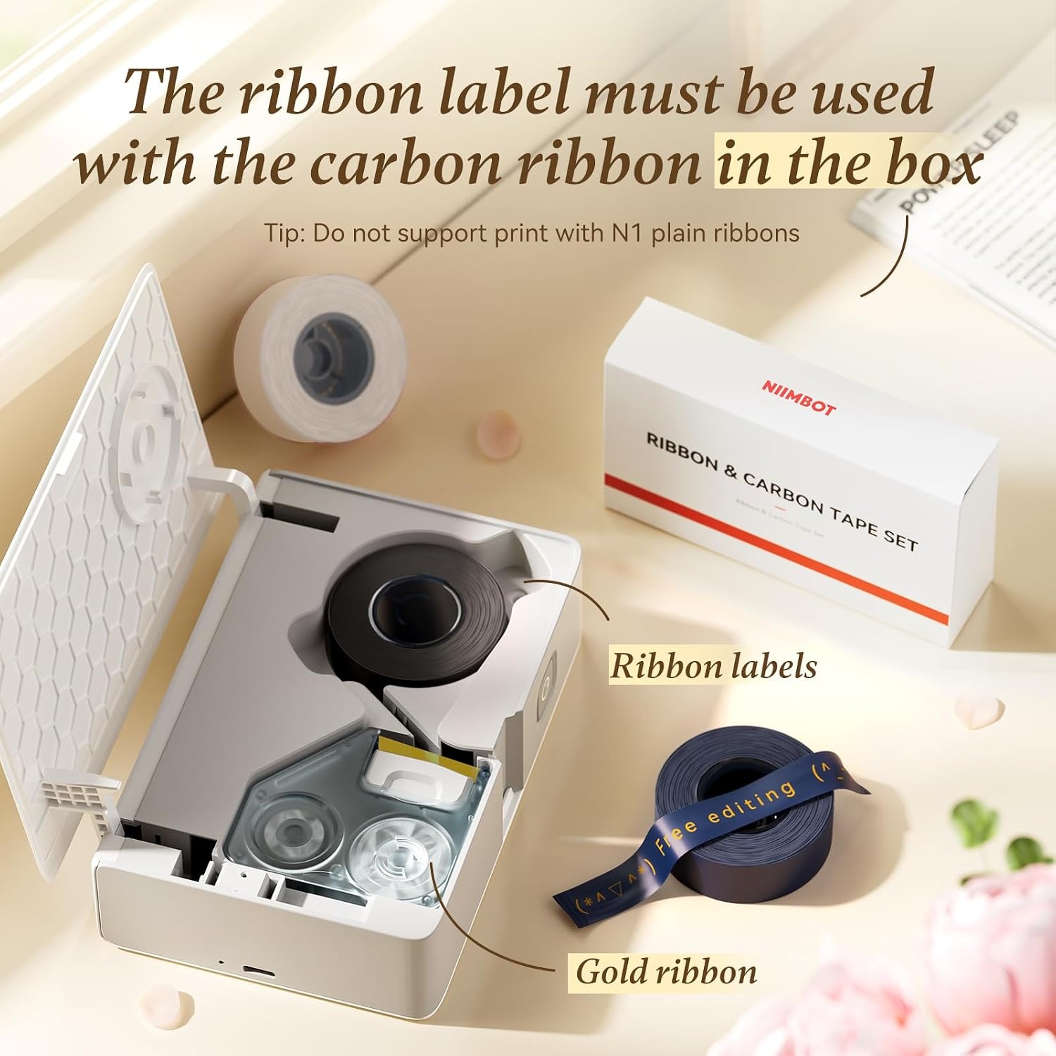 image:imageNIIMBOT N1 Satin Ribbon Set Only for N1 Label Maker for Gift Wedding Party Craft Wrapping DIY Navy Blue Satin Ribbon14mm x 51m with Gold Ribbon14mm x 62mNavy Blue
