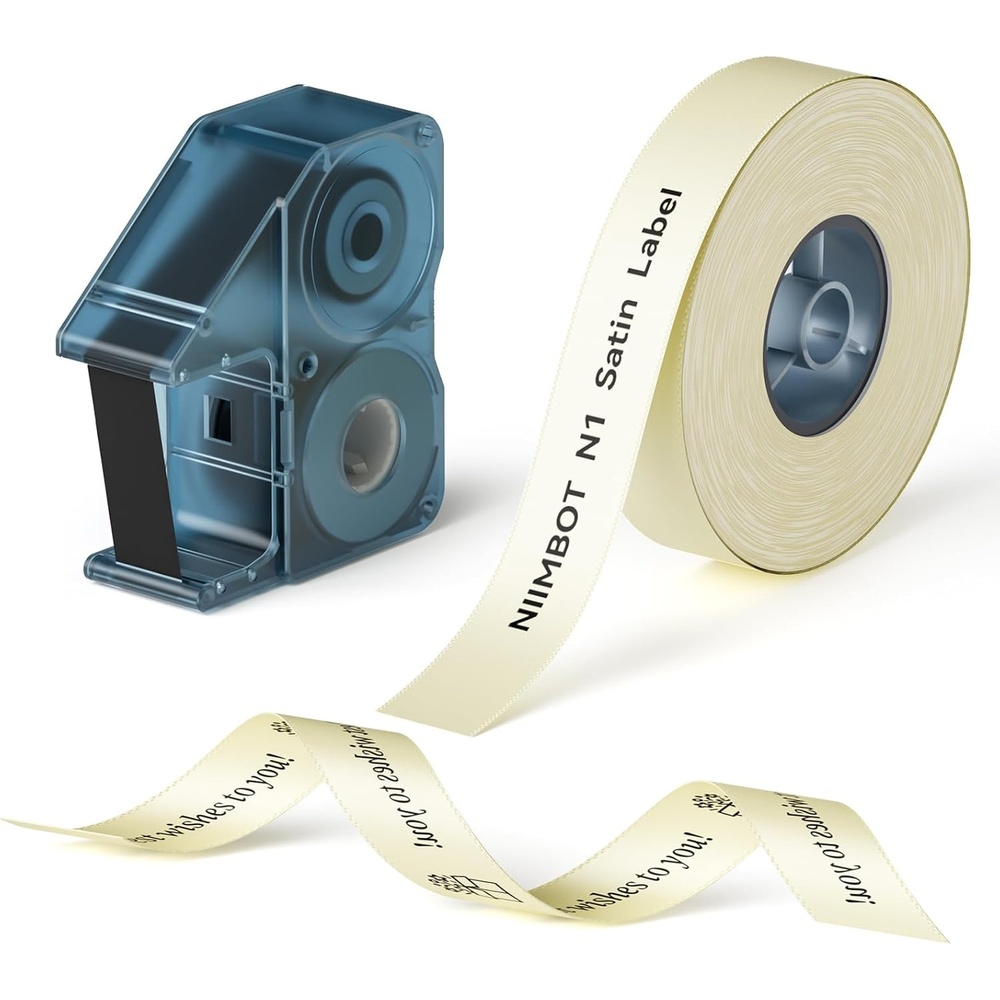 image:imageNIIMBOT N1 Satin Ribbon Set Only for N1 Label Maker for Gift Wedding Party Craft Wrapping DIY Navy Blue Satin Ribbon14mm x 51m with Gold Ribbon14mm x 62mBeige