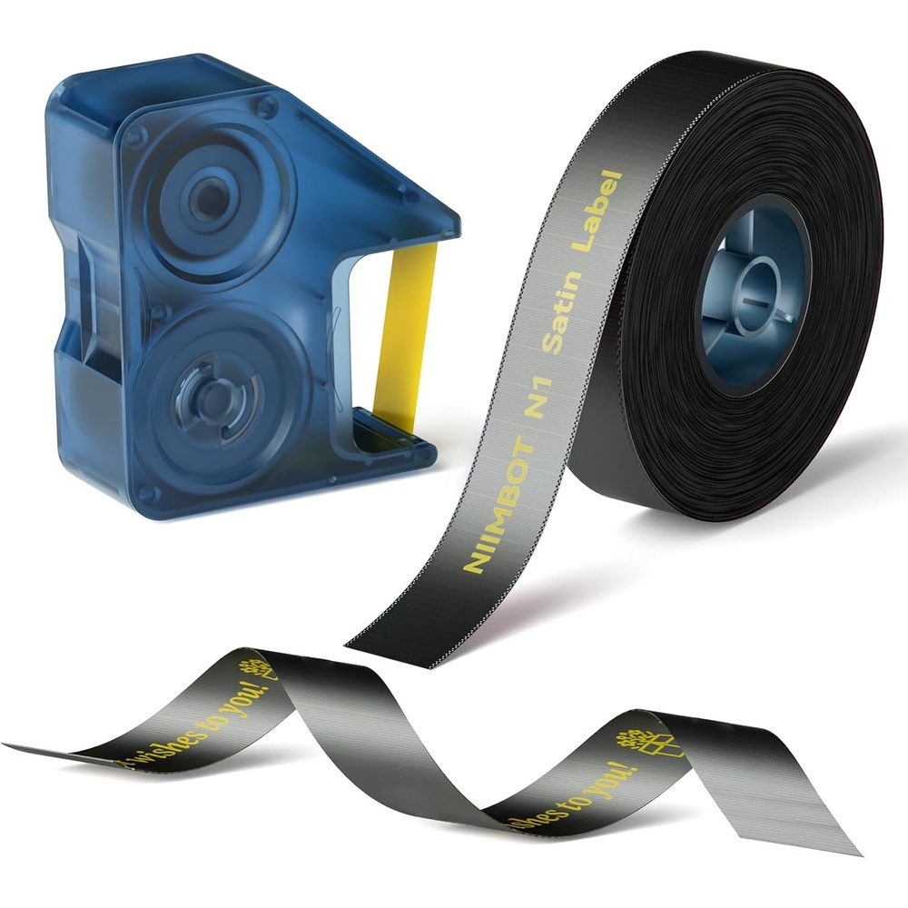 image:imageNIIMBOT N1 Satin Ribbon Set Only for N1 Label Maker for Gift Wedding Party Craft Wrapping DIY Navy Blue Satin Ribbon14mm x 51m with Gold Ribbon14mm x 62mBlack
