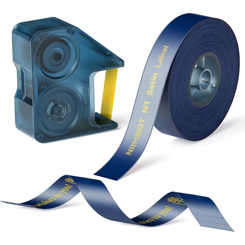 image:imageNIIMBOT N1 Satin Ribbon Set Only for N1 Label Maker for Gift Wedding Party Craft Wrapping DIY Navy Blue Satin Ribbon14mm x 51m with Gold Ribbon14mm x 62mNavy Blue