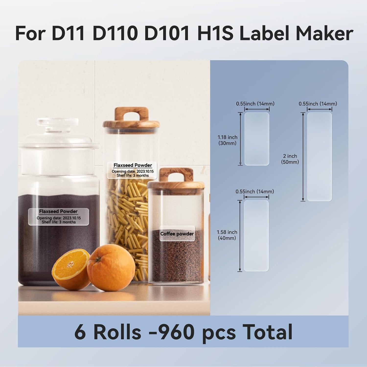 image:imageLabel Maker Tape NIIMBOT D11 6 Rolls Adapted Cable Label Print Paper Standard Laminated Office Labeling Tape Replacement for D11 Handheld Label Machine Oil Proof Waterproof Tearproof 1440CLEARClear 14x40mm