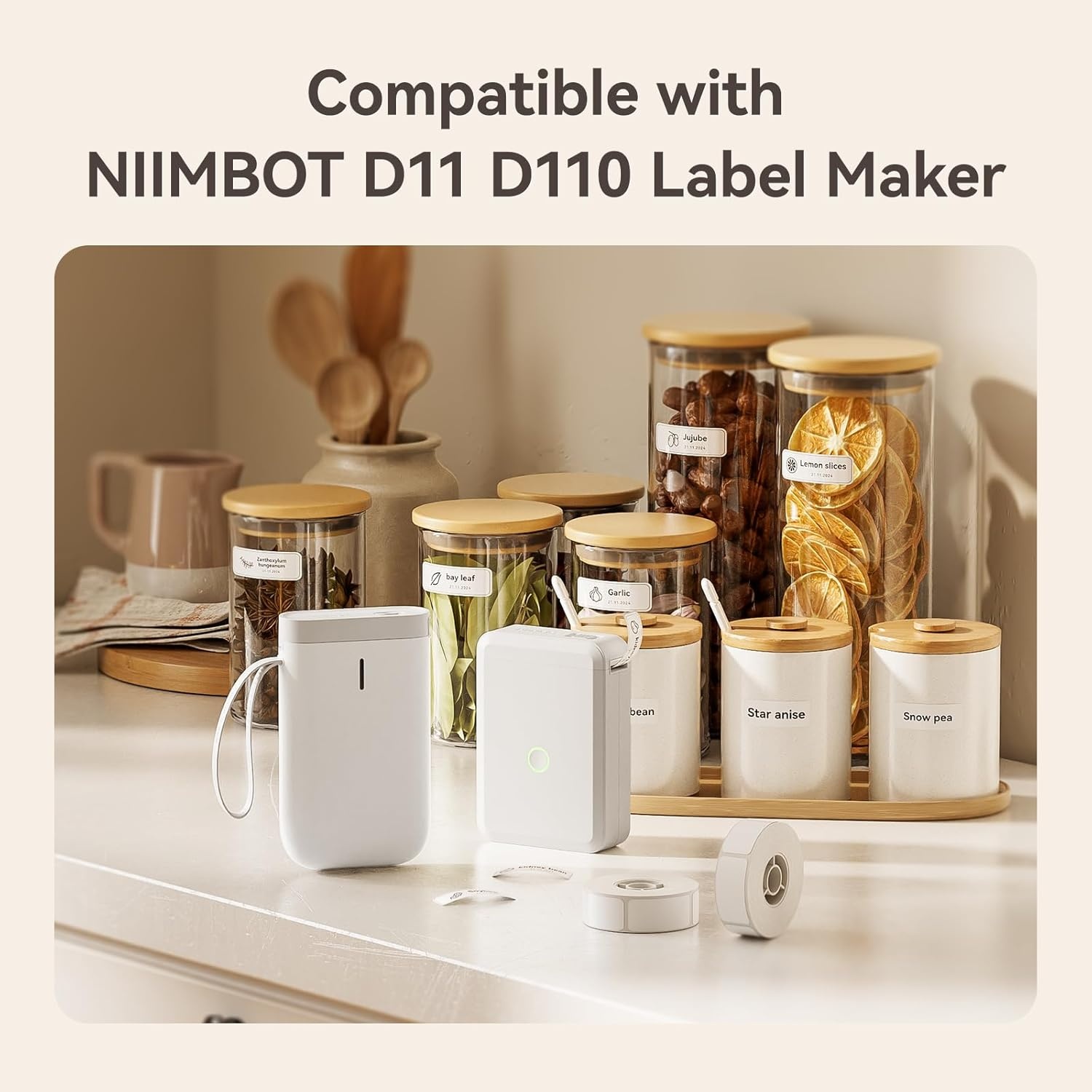 image:imageLabel Maker Tape NIIMBOT D11 6 Rolls Adapted Cable Label Print Paper Standard Laminated Office Labeling Tape Replacement for D11 Handheld Label Machine Oil Proof Waterproof Tearproof 1440CLEARWhite 14x11mm