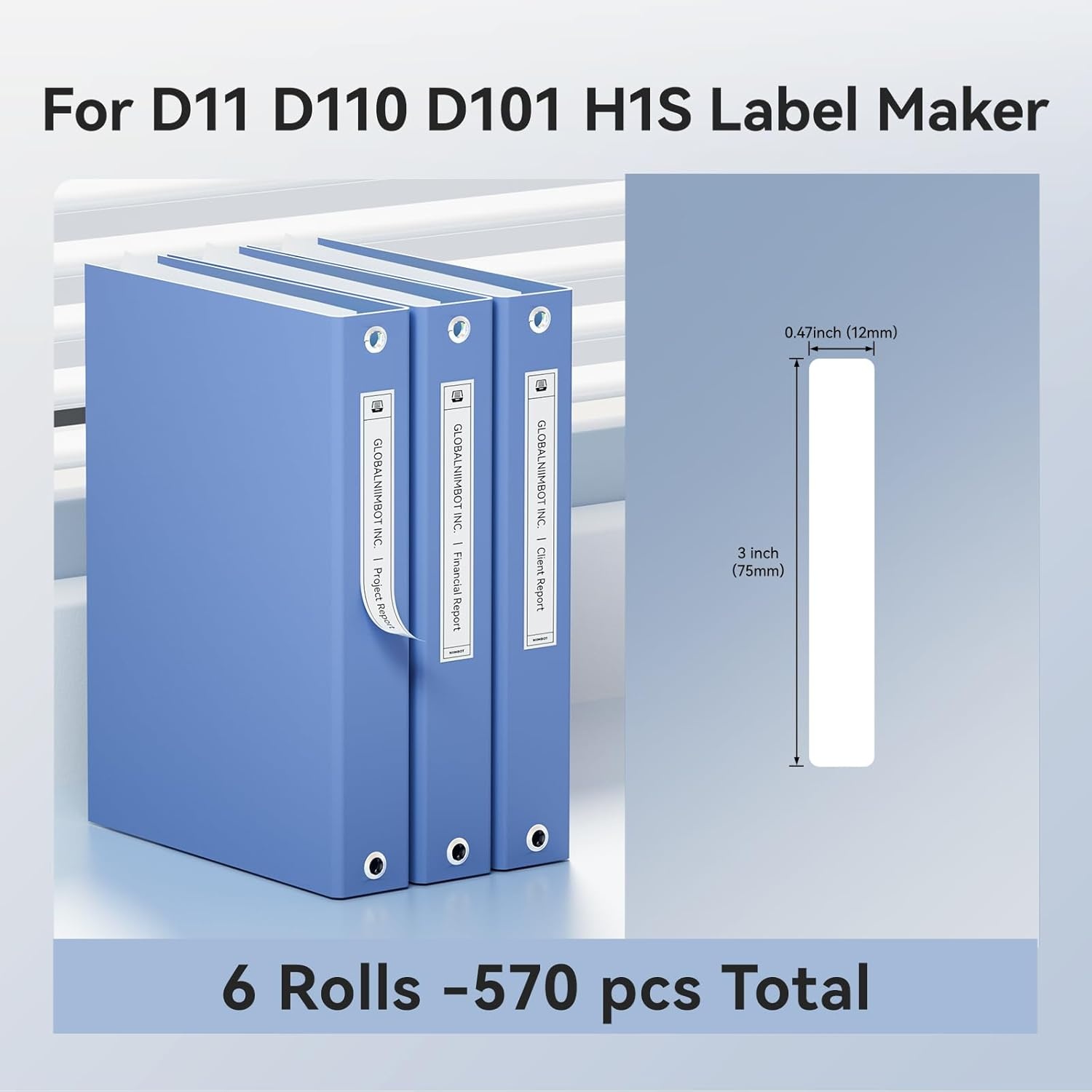 image:imageLabel Maker Tape NIIMBOT D11 6 Rolls Adapted Cable Label Print Paper Standard Laminated Office Labeling Tape Replacement for D11 Handheld Label Machine Oil Proof Waterproof Tearproof 1440CLEARWhite 12x75mm